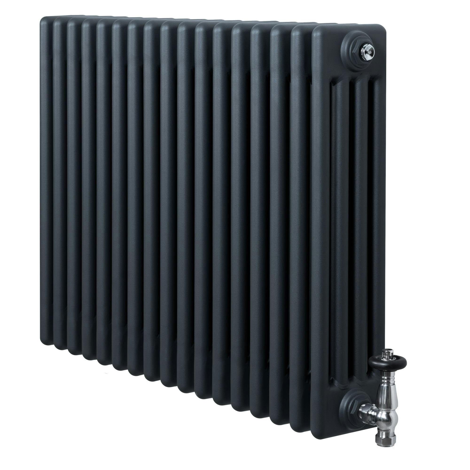 Monstershop Anthracite/Grey Traditional 4 Column Radiator & Valves - 600 X 785Mm