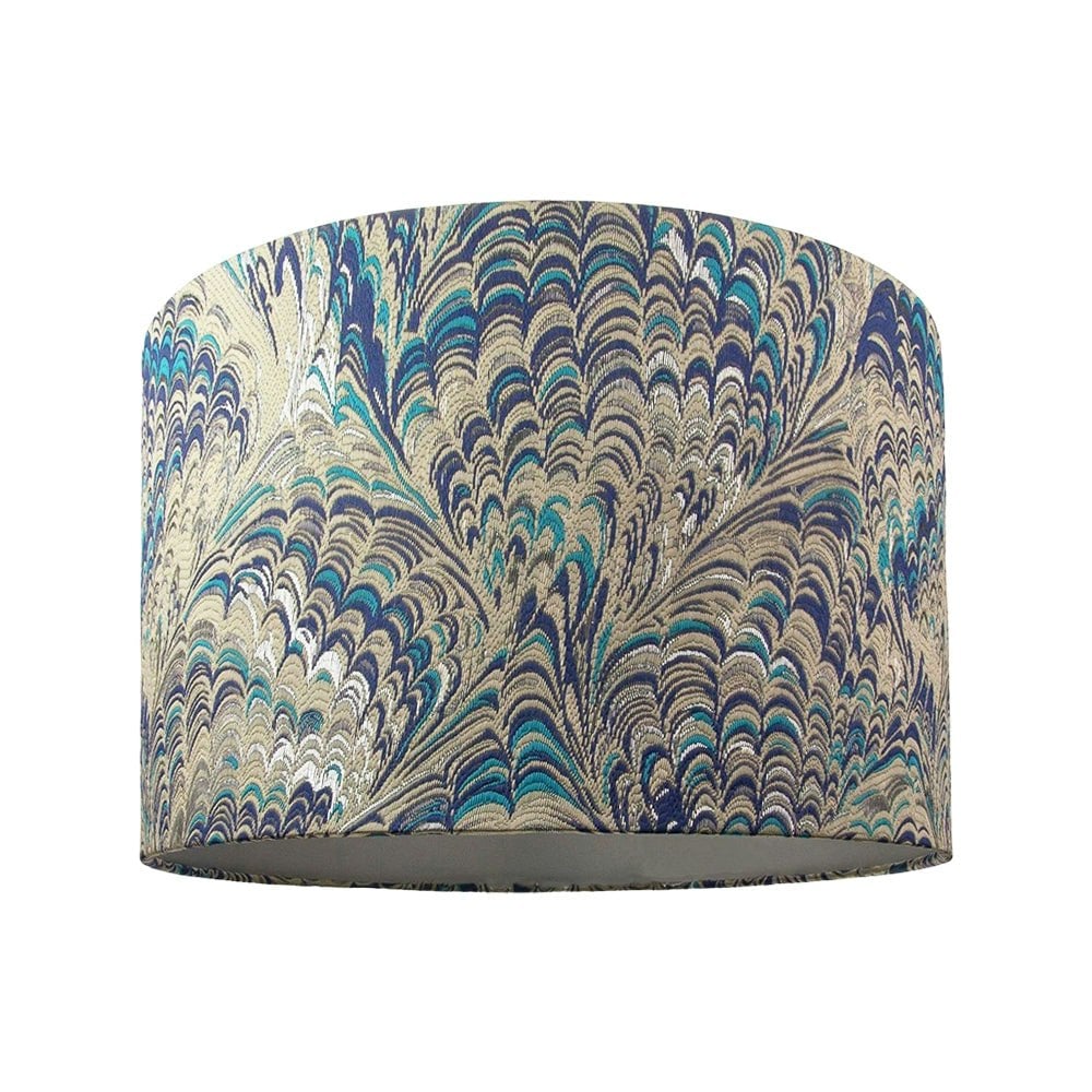 Rackhams Grey/Blue/Silver Contemporary And Vivid Peacock Print Table/Pendant Lamp Shade In Soft Cotton