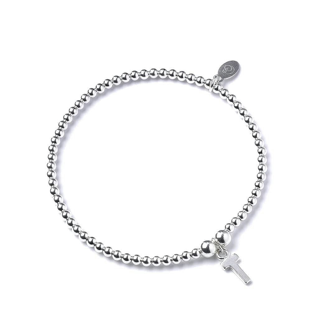 Mylee London Silver Letter Initial Sterling Ball Bead Bracelet - Yes - T