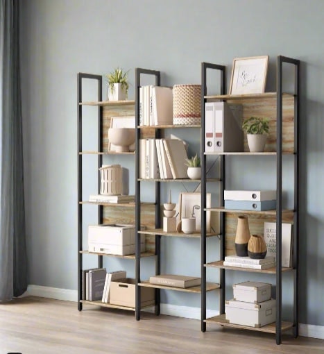 Modcraft Turquoise/Brown/Black Industrial Bookshelf With 14 Shelves – & Metal Frame – 158Cm Wide Bookcase