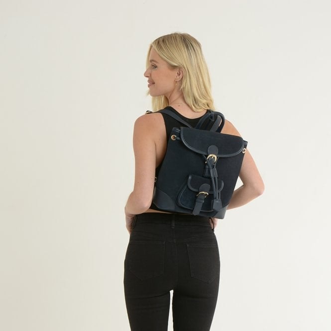 Ashwood Blue Suede And Leather Backpack - One Size - Navy