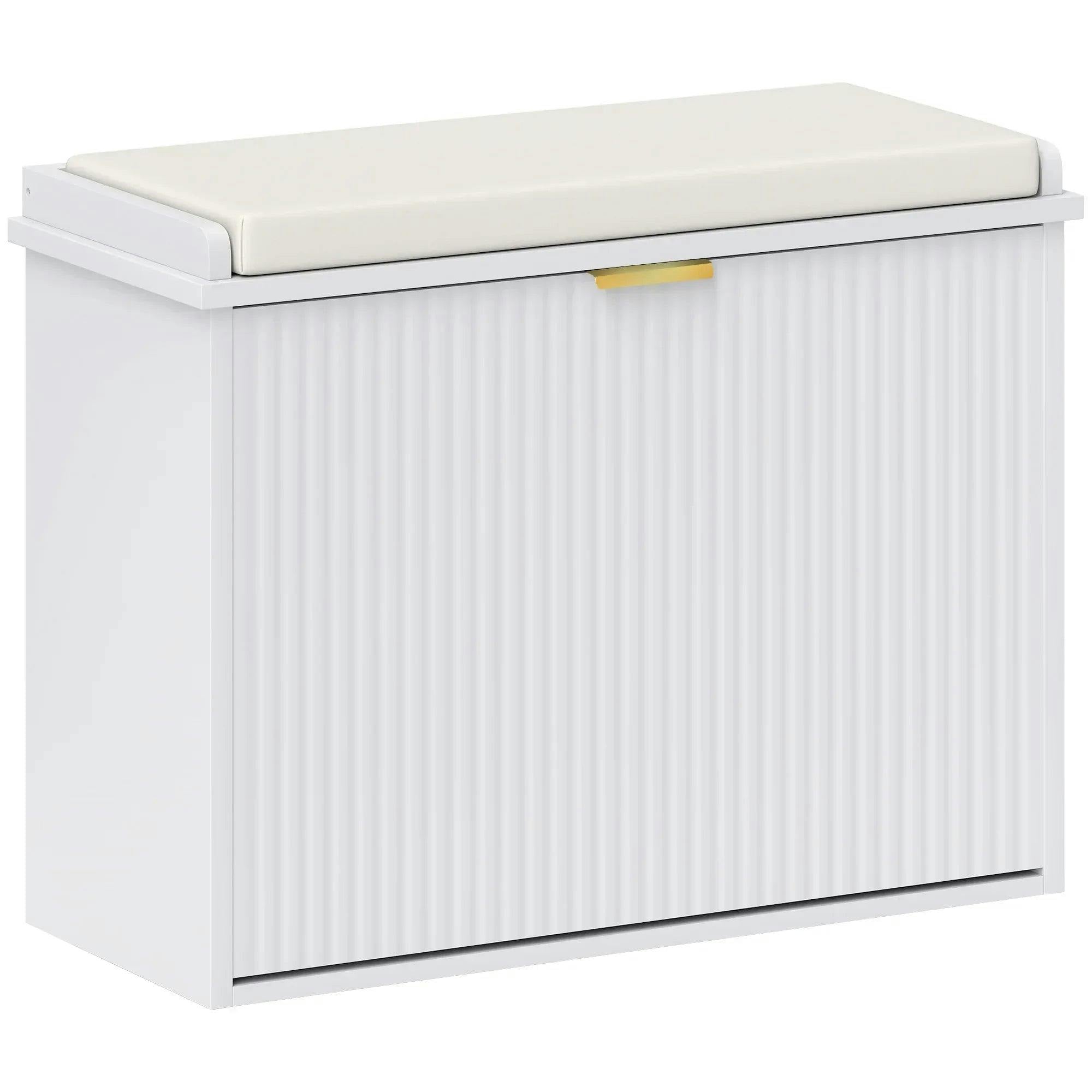 Rackhams Green/White/Beige Shoe Storage Bench With Cushion And Flip-Drawer 62X26x47.5cm - Image 6