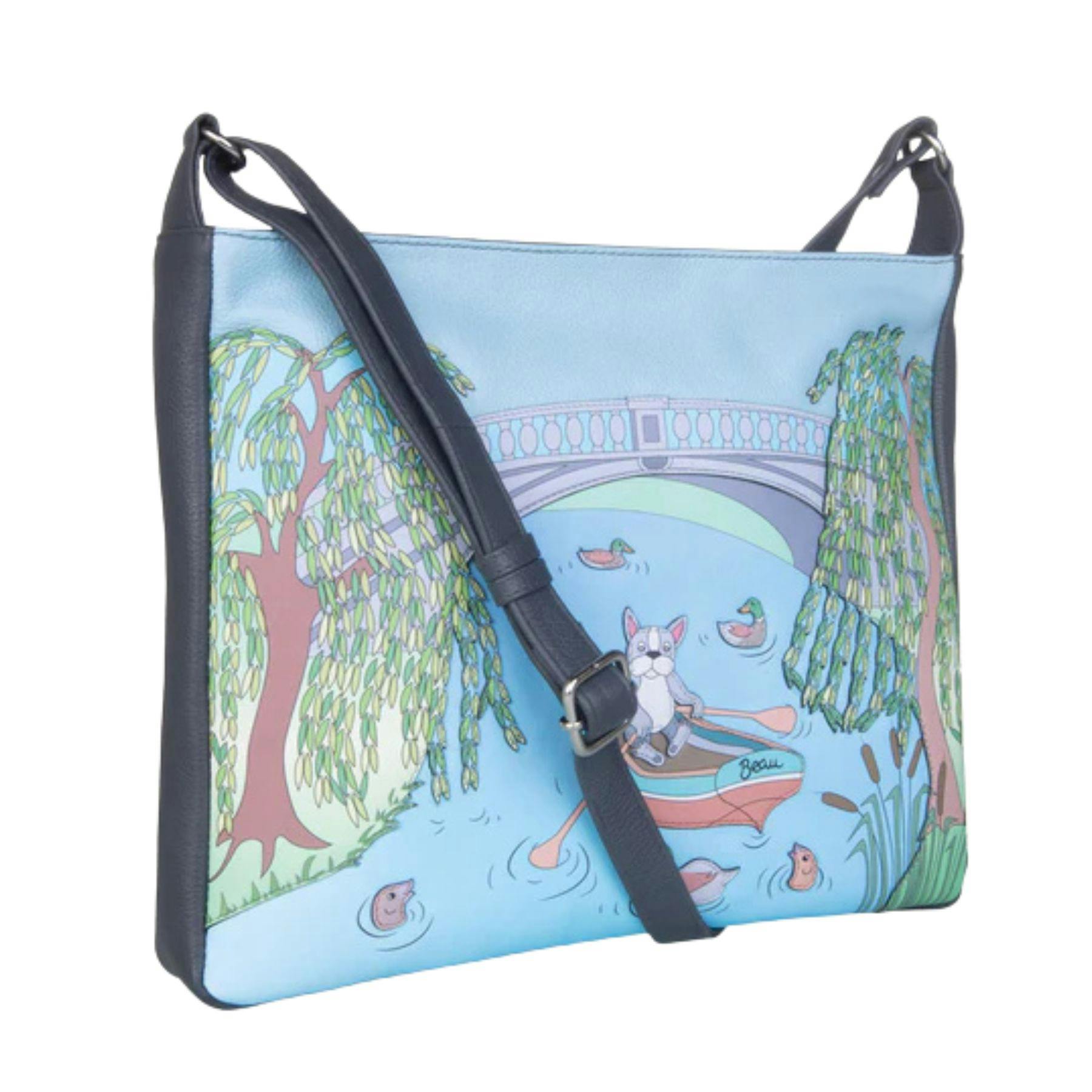 Mala Leather Blue Beaus French Bulldog Cross Body - Multi - Leather
