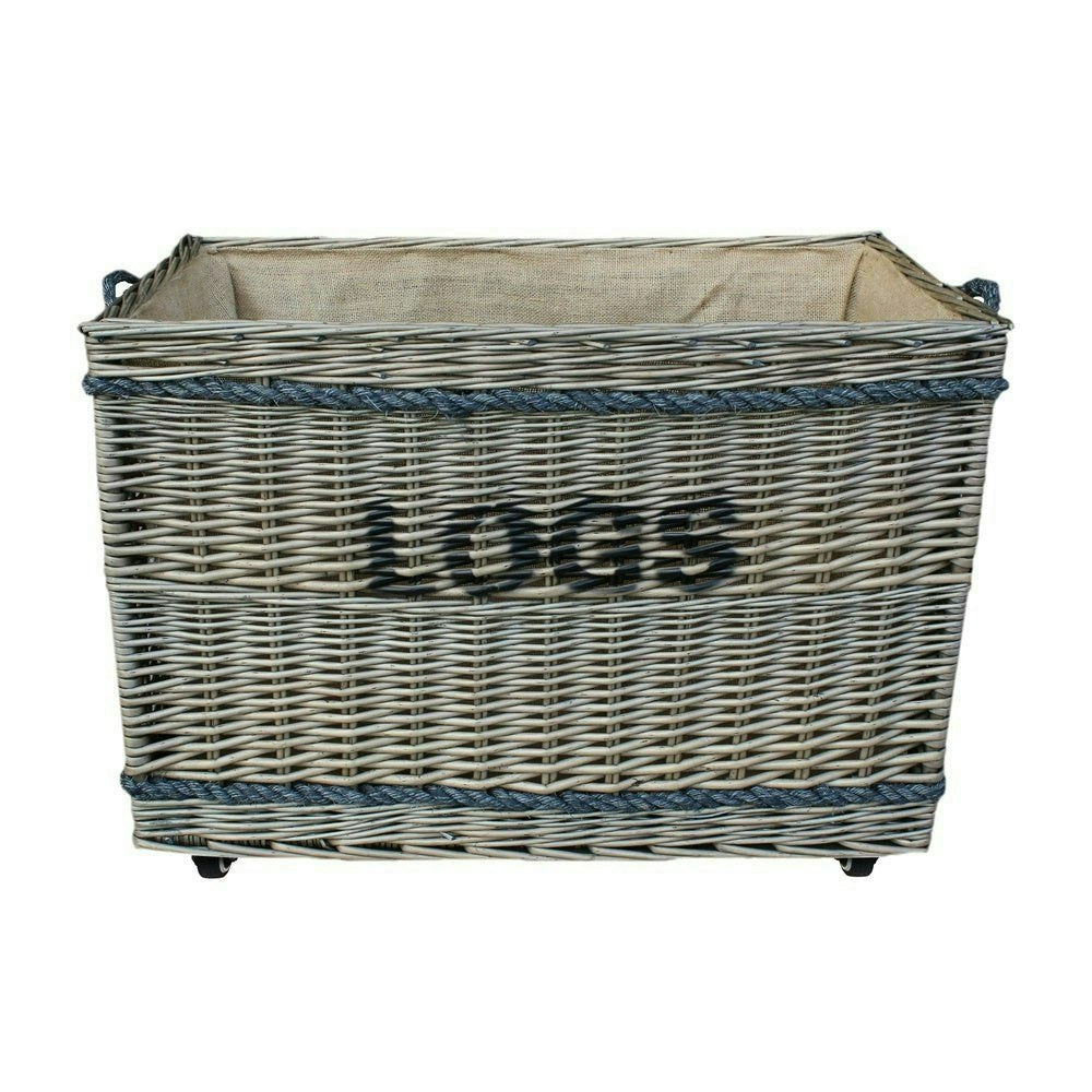 Red Hamper Red/Brown Hamper Jumbo Wicker Log Basket On Wheels