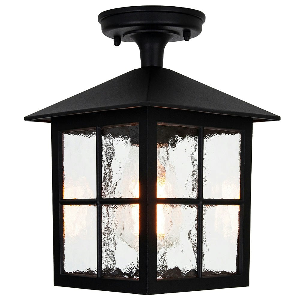 Happy Homewares Black/Light Matt Die-Cast Aluminium Traditional Lantern Porch Ceiling Fitting
