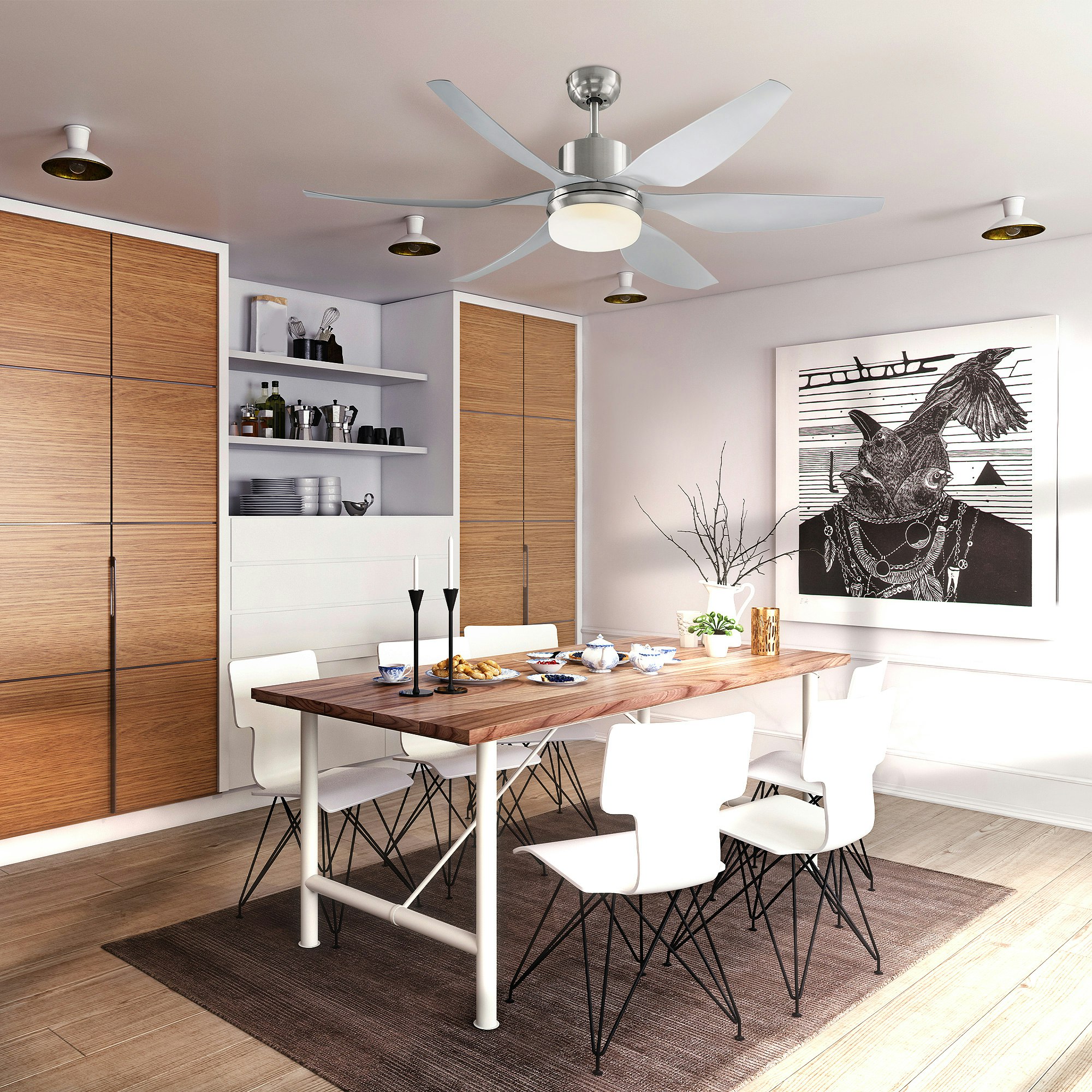 Rackhams Light/Silver Reversible Ceiling Fan W/ 6 Blades Indoor Led Ing Fan,