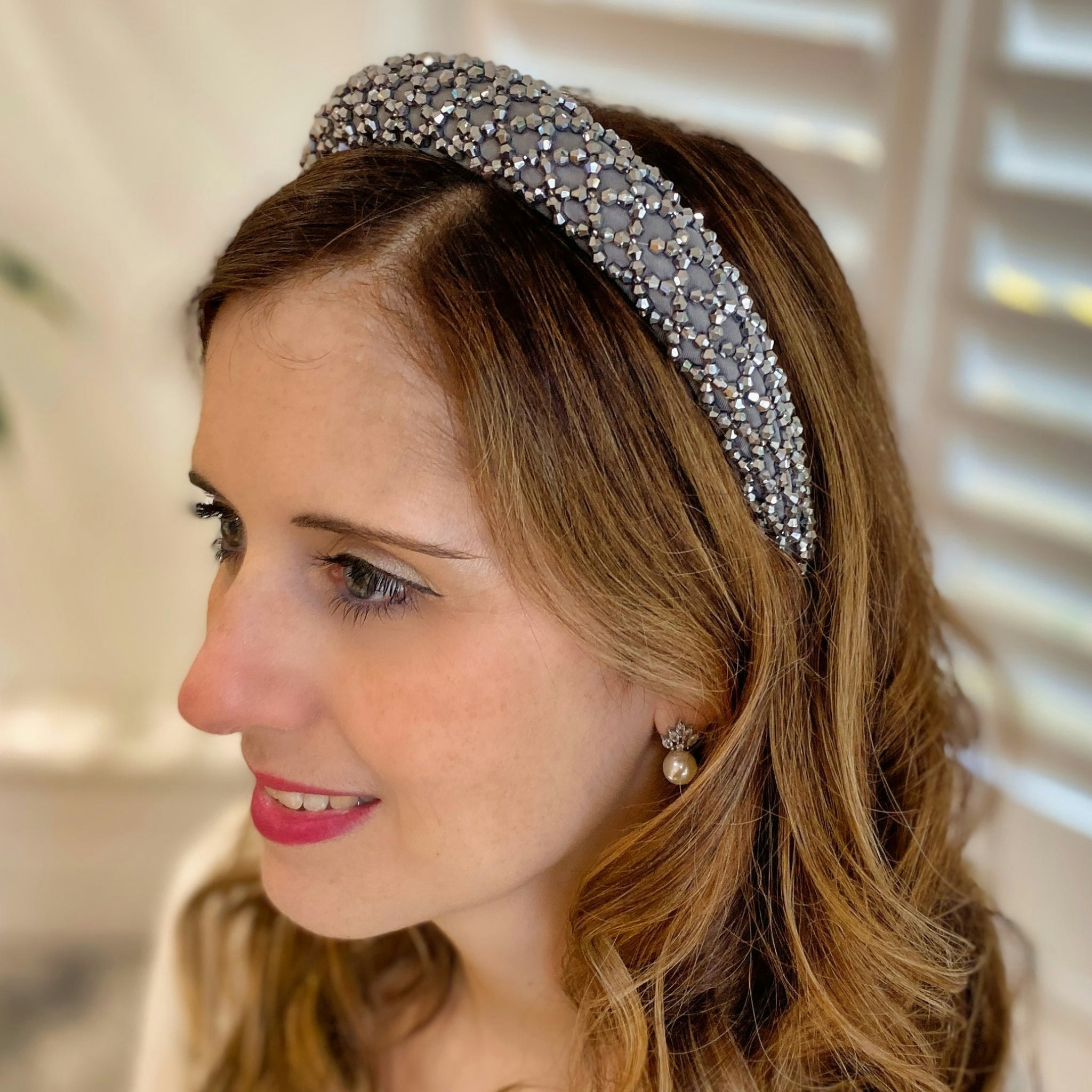 Queenmee Accessories Grey Sparkly Headband Beaded Headband