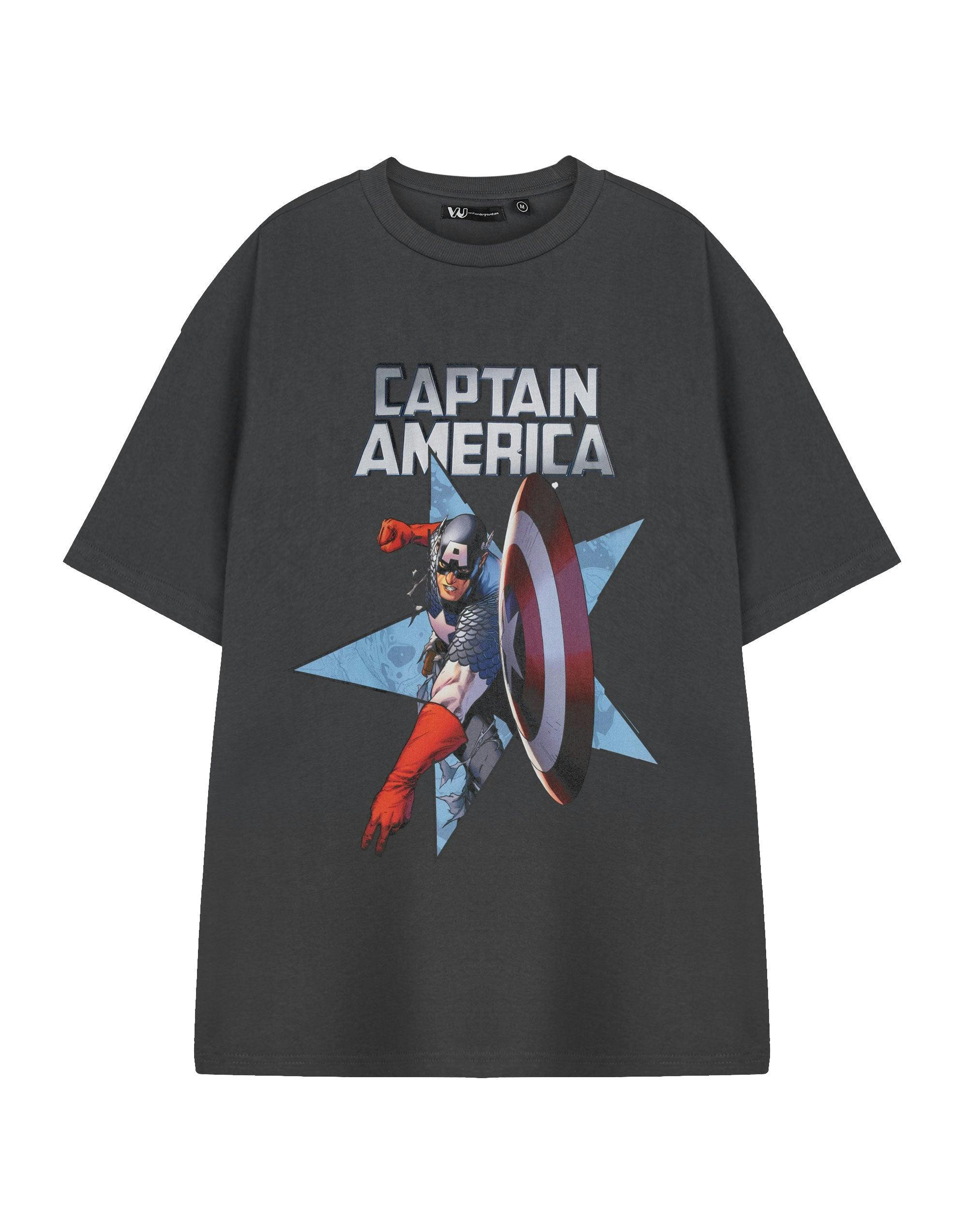 Vanilla Underground Men's Grey Marvel Shield Throw Captain America Short Sleeved T-Shirt - Medium