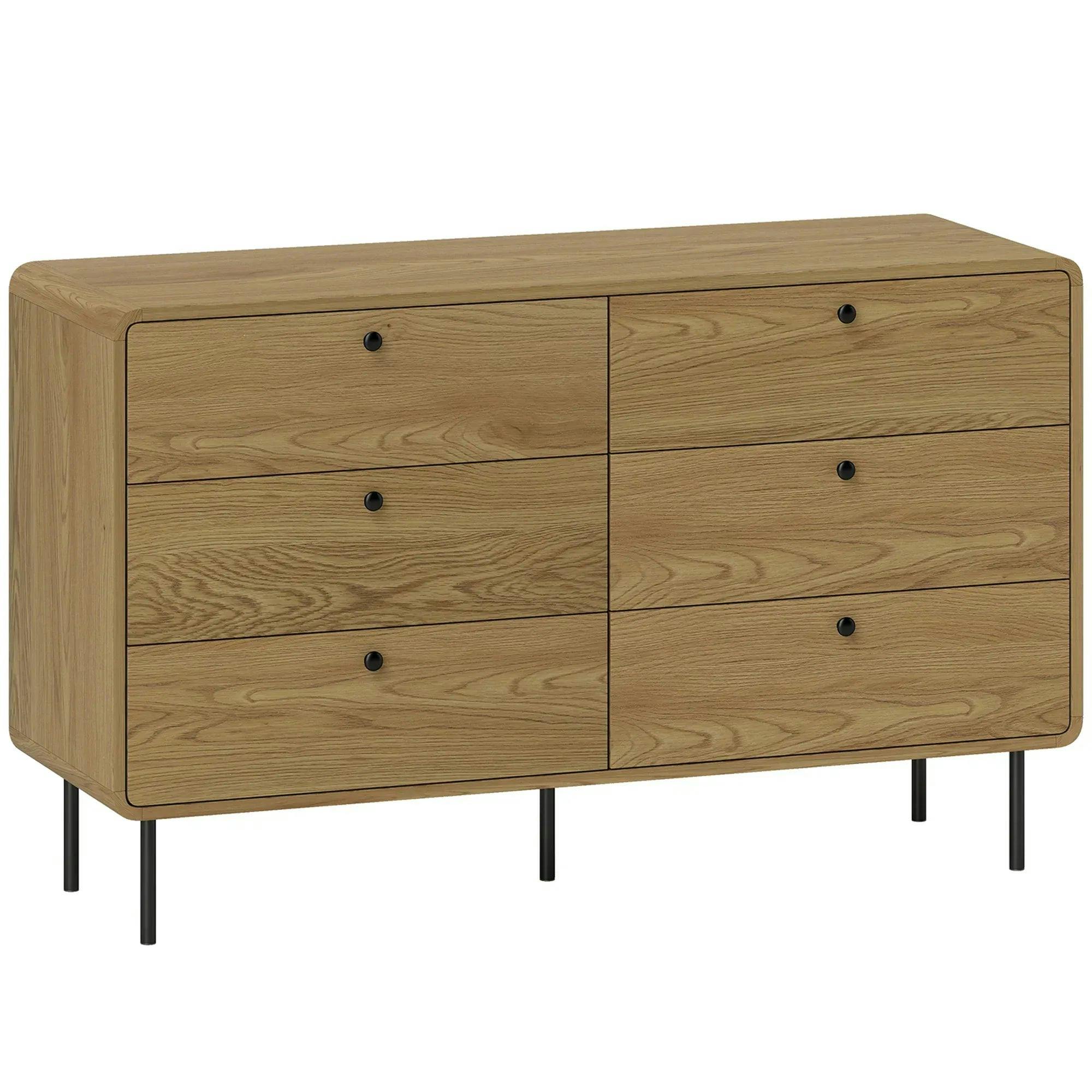 Bobobiy Black Chest Of Drawers, 6 Drawer Dresser - Oak