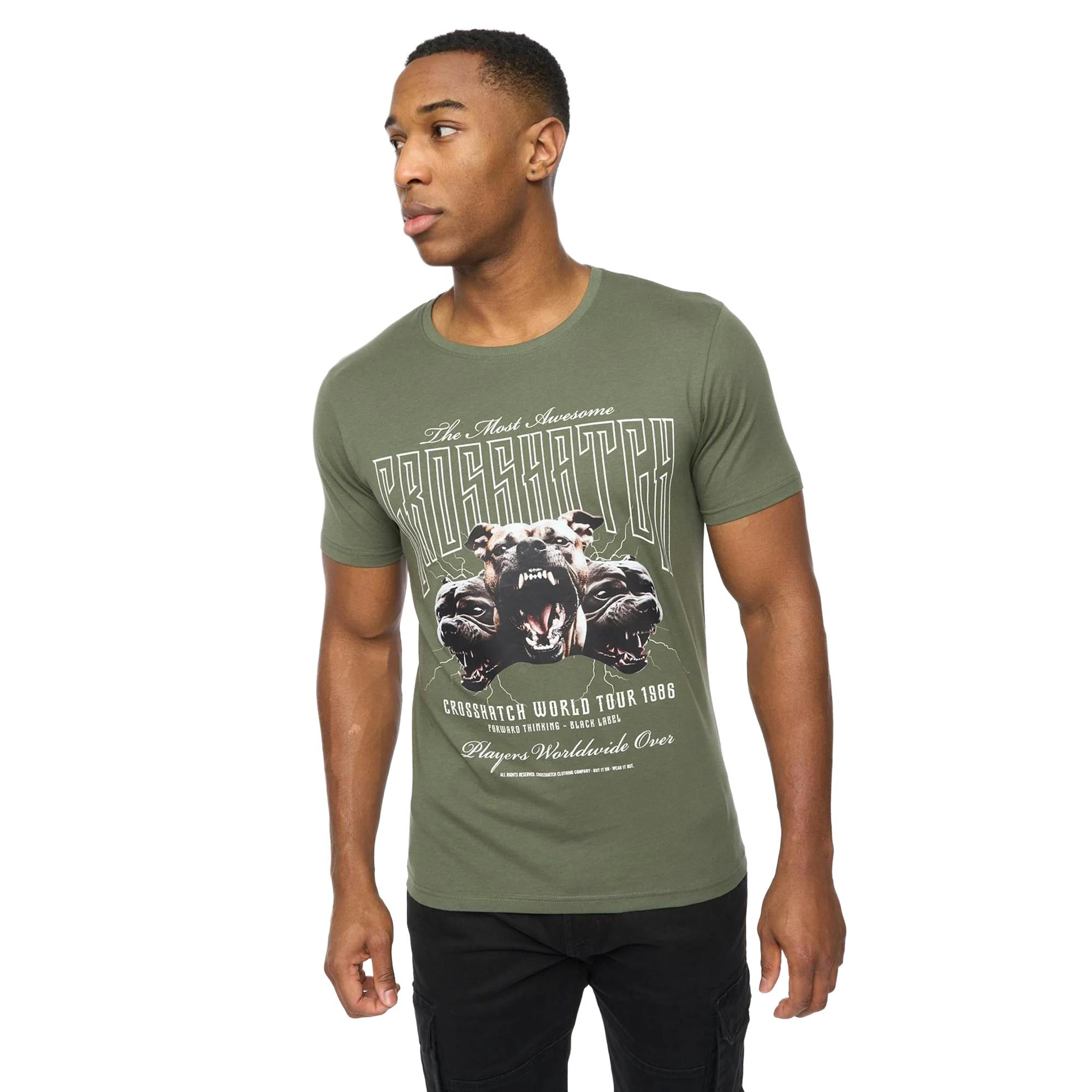 Crosshatch Men's Dogz T-Shirt - Thyme - Xl - Thyme - 100% Cotton