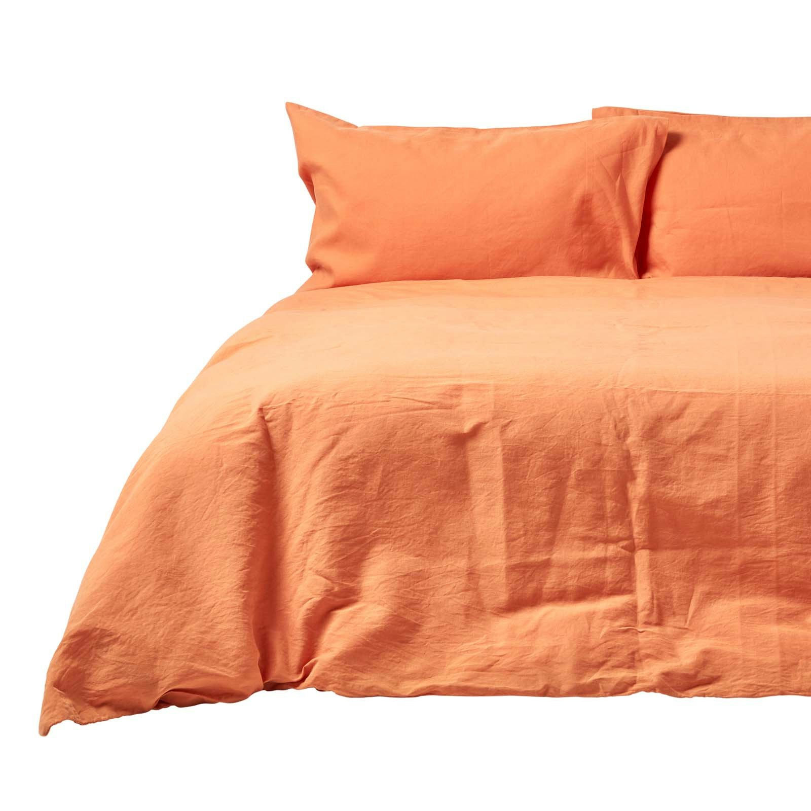 Homescapes Orange French Flax Linen Duvet Cover Set - Burnt - Super King