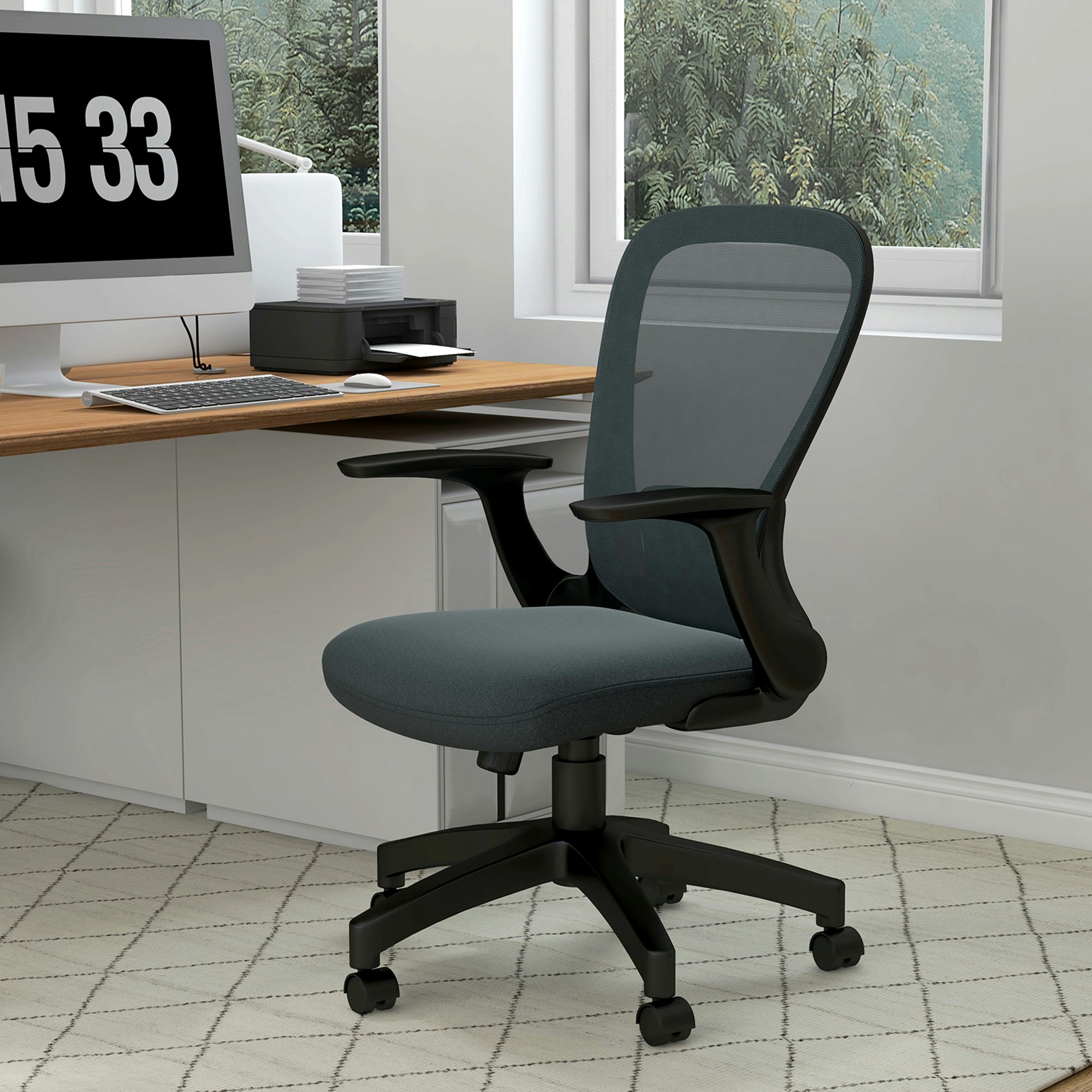 Rackhams Grey Mesh Office Chair, Computer Chair With Adjustable Armrest, - Charcoal