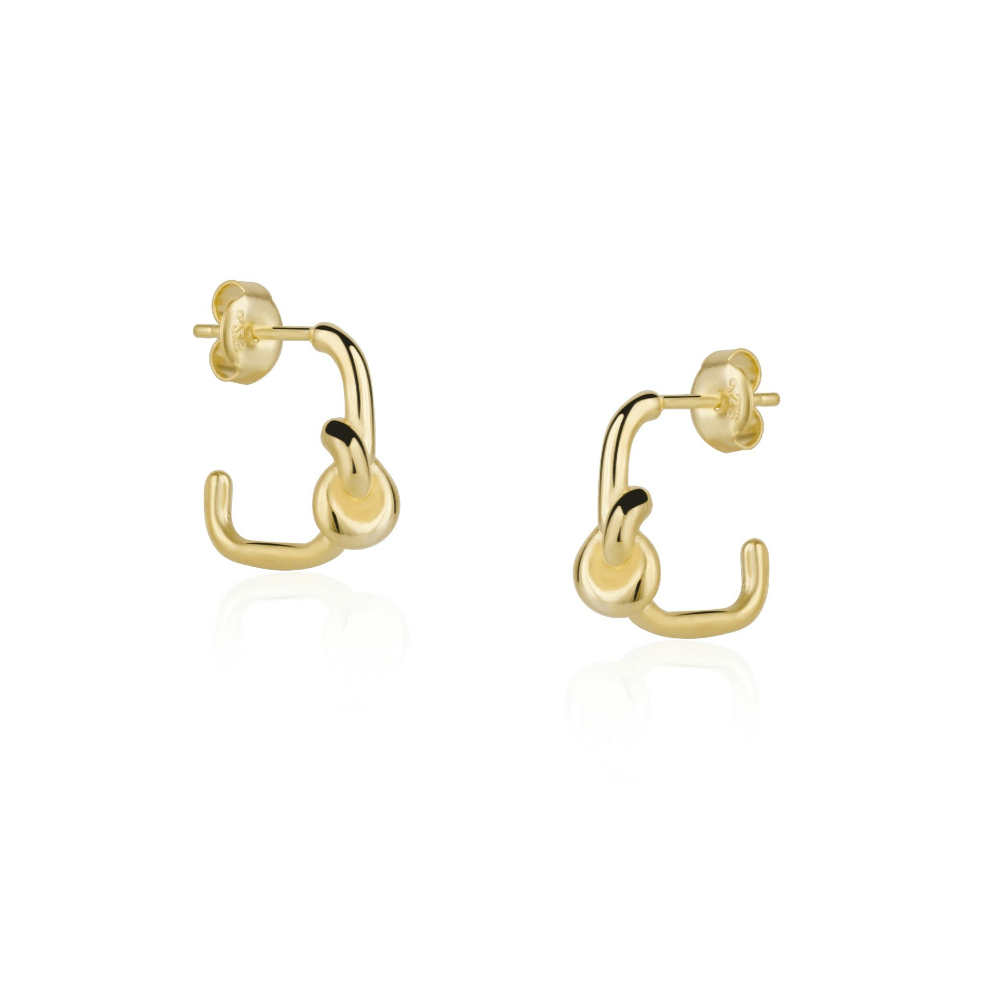 Spero London Silver/Gold Semi Hoop Knot Sterling Earrings