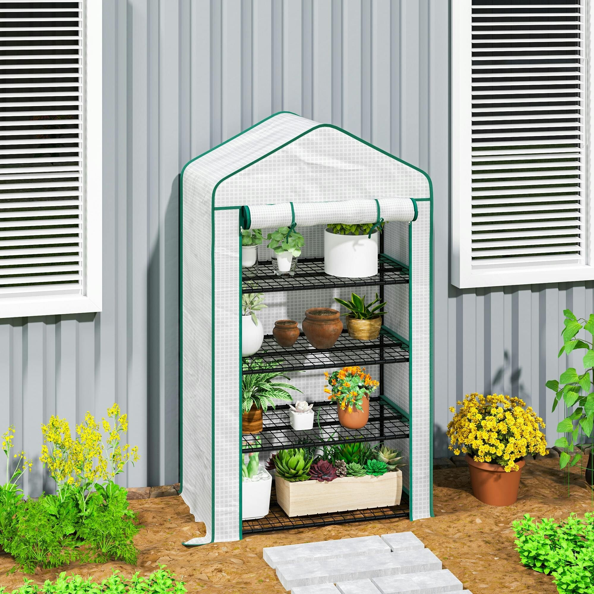 Rackhams White 90 X 49 X 160Cm Portable Mini Greenhouse With Shelves, - 90W X 49D X 160Hcm - 1