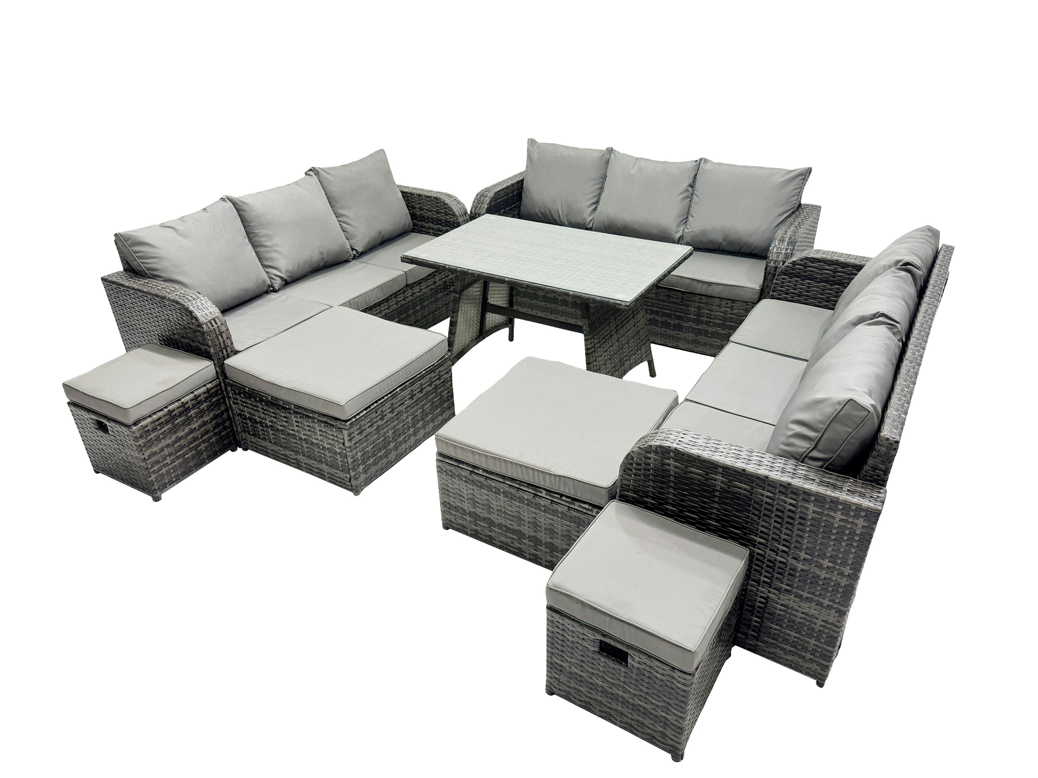 Fimous Dark/Grey Garden Rattan Outdoor Furniture Set 13 Seater With 3 Seater Sofa 4 Stools