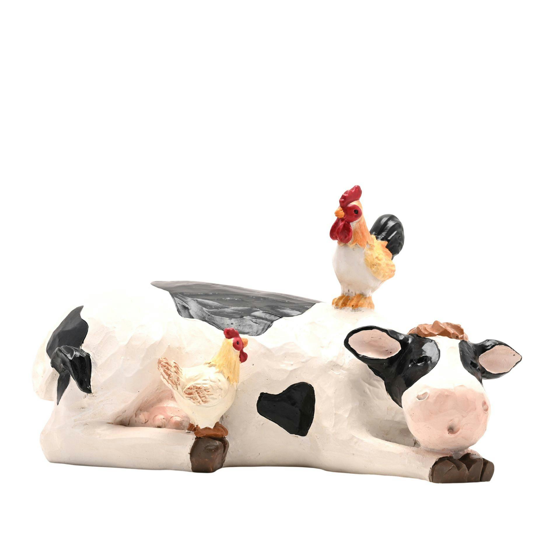 Rackhams Light/Black/White Resin Chicken & Cow Ornament