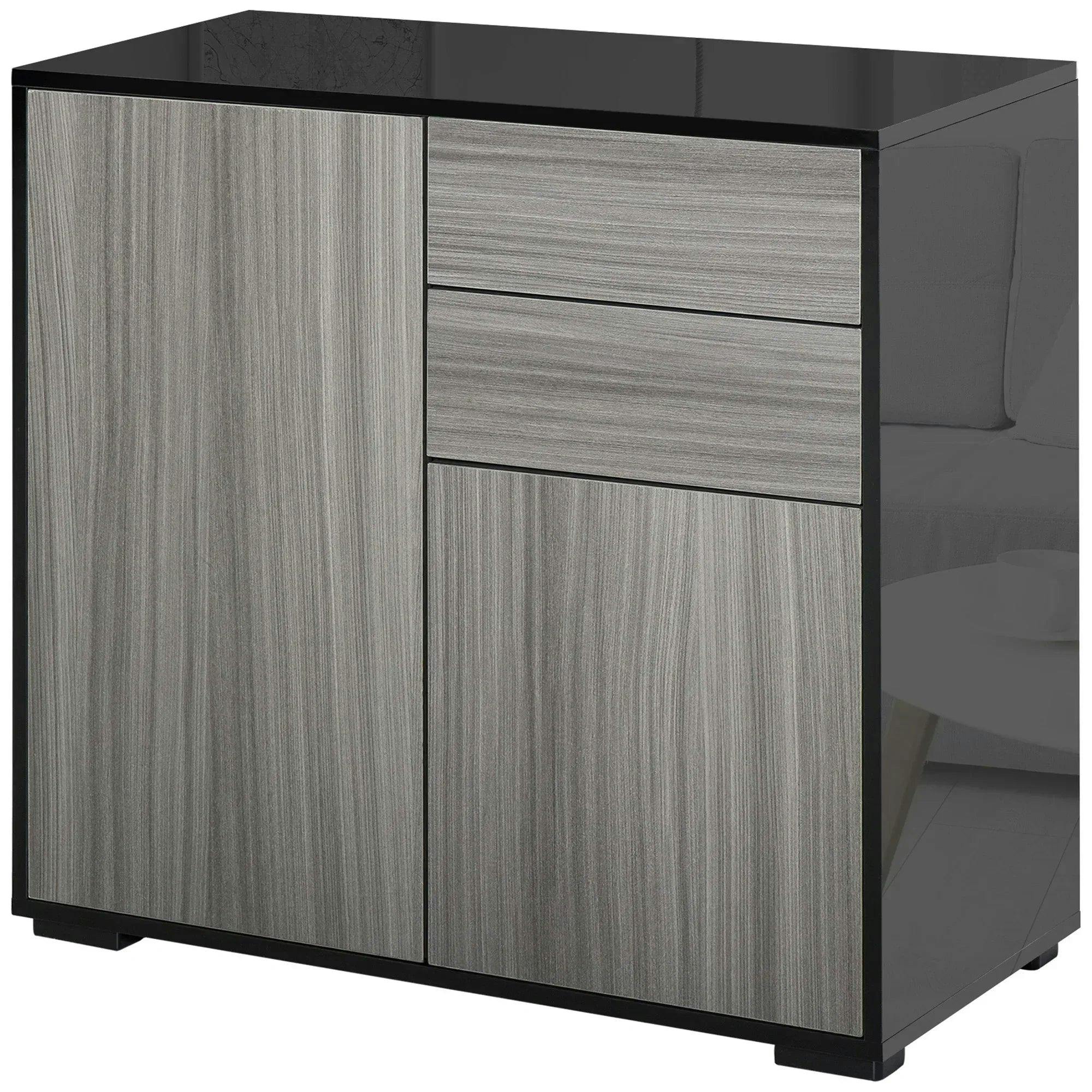 Homcom Unisex Light Grey Gloss Push-Open Side Cabinet With Drawer, Door Cabinet For Home Office In Size 2 - Image 6