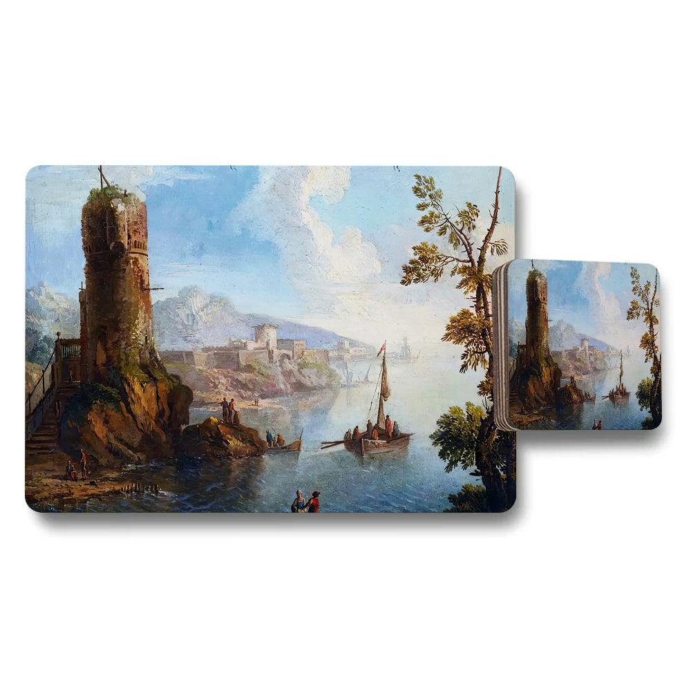 Benjamin Tate Design Harbor Landscape Placemats And Coaster Set Art Print