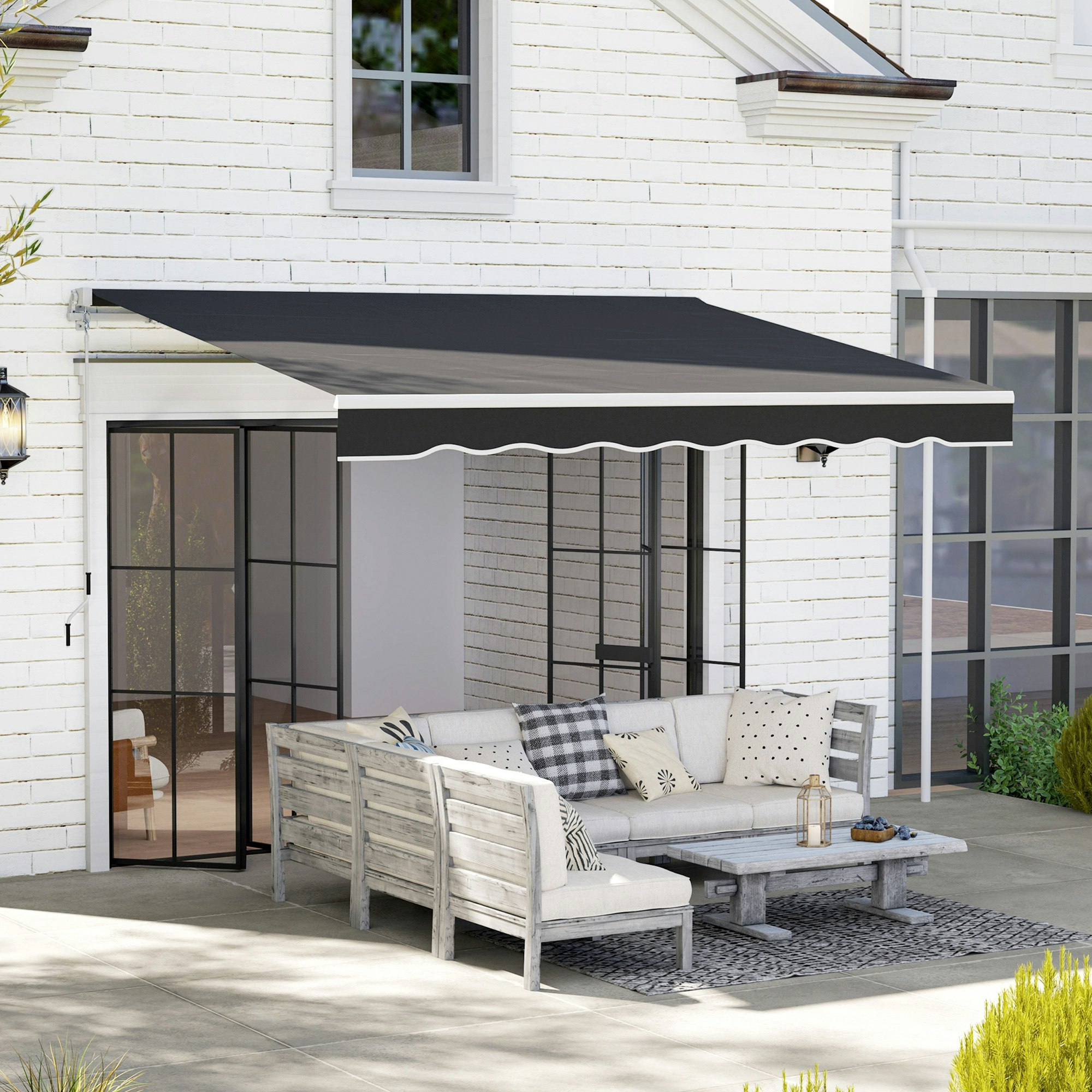 Rackhams Black Garden Sun Shade Canopy Retractable Awning, 2.5 X 2M, - 250Cm X 200Cm