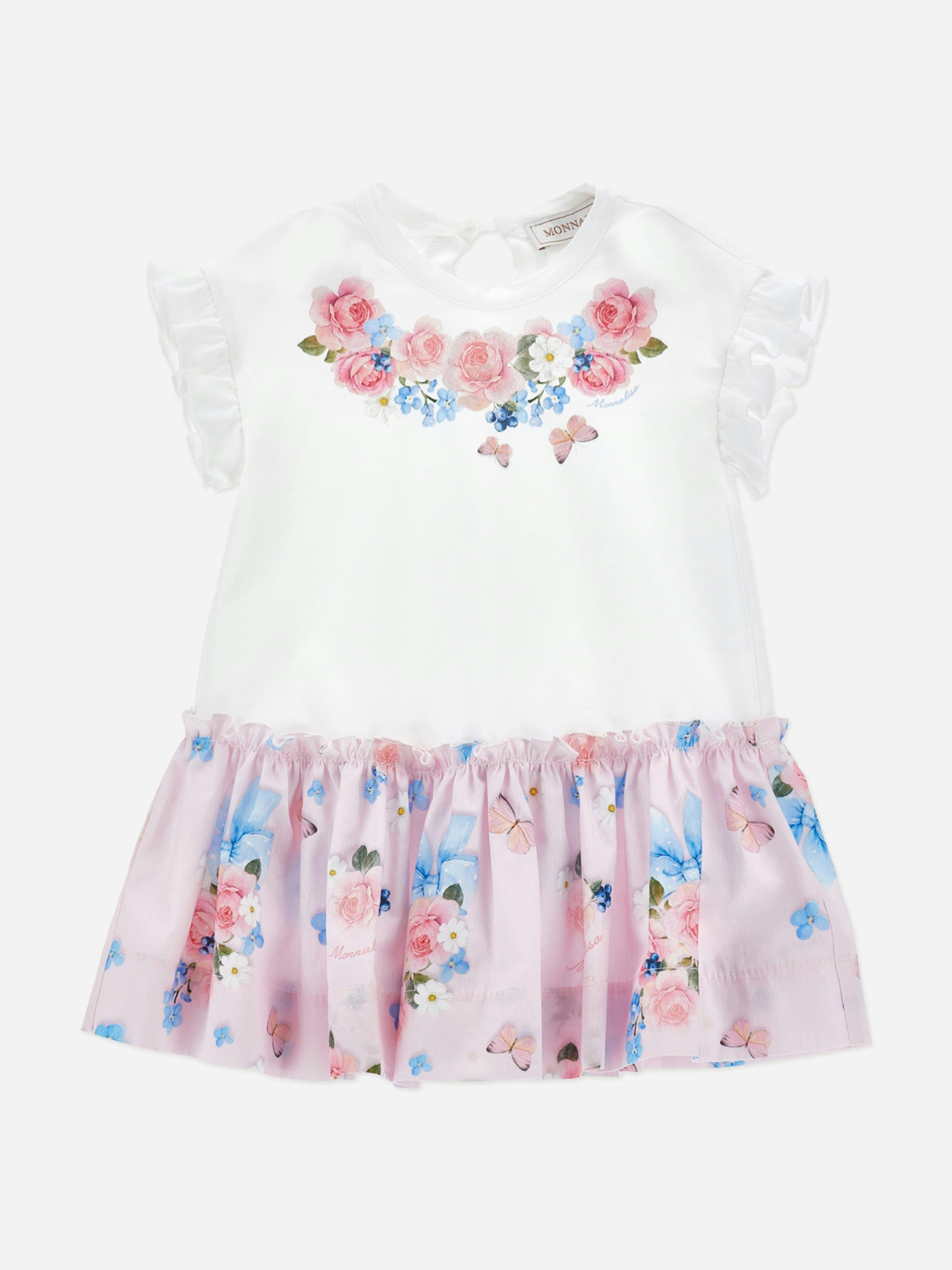 Monnalisa Women's White Baby Girls Butterflies And Flowers Dress In - 9 Mths