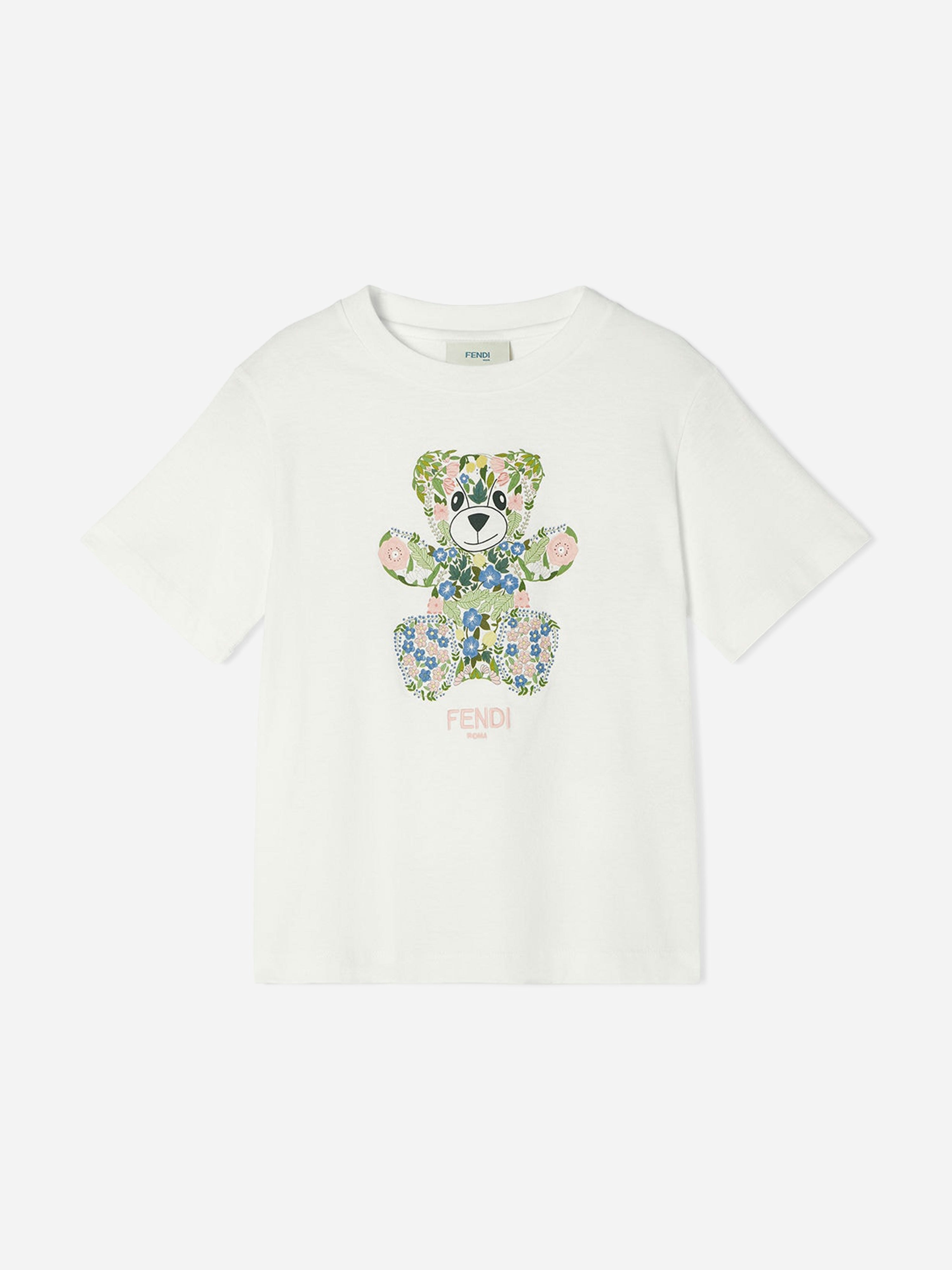 Fendi Kids Girls White Fendi Teddy Bear T-Shirt In - 10 Yrs
