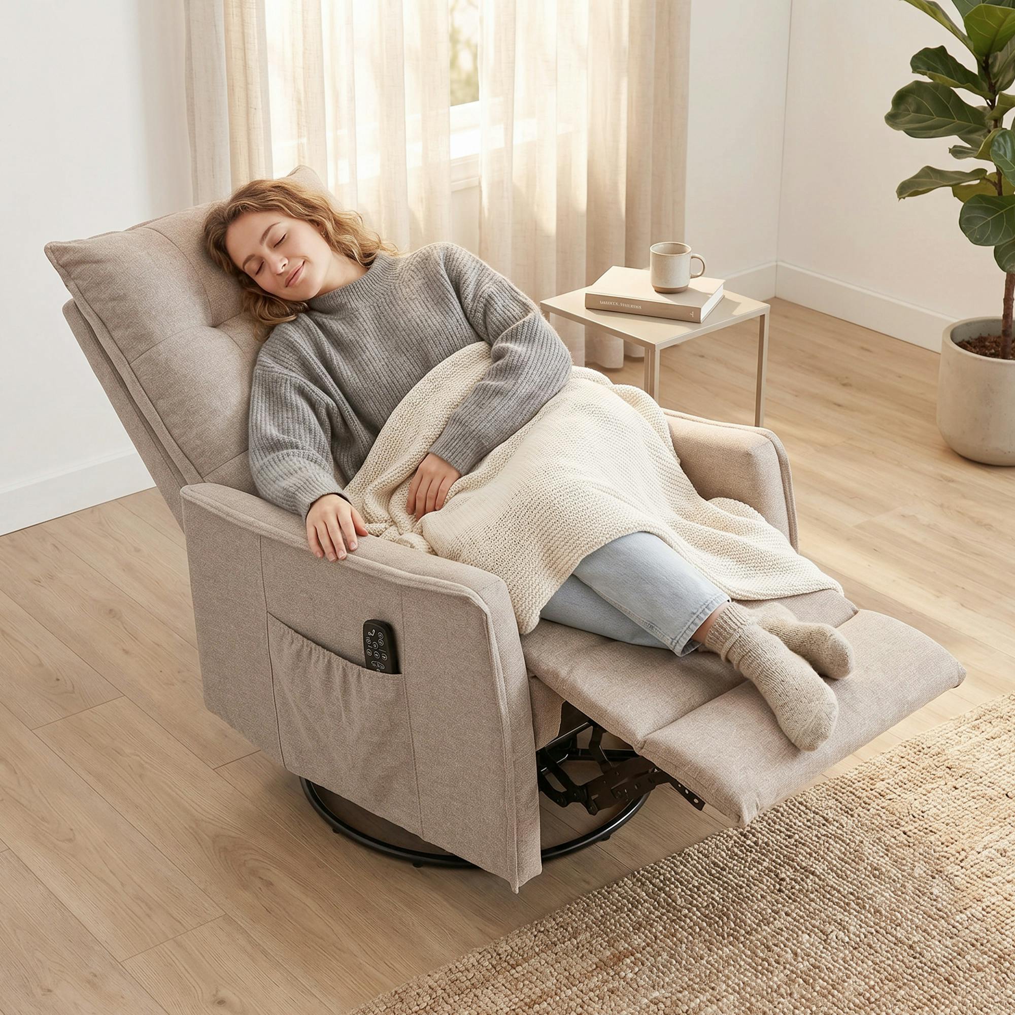 Rackhams Brown Massage Recliner Armchair, Swivel Rocking Recliner Chair
