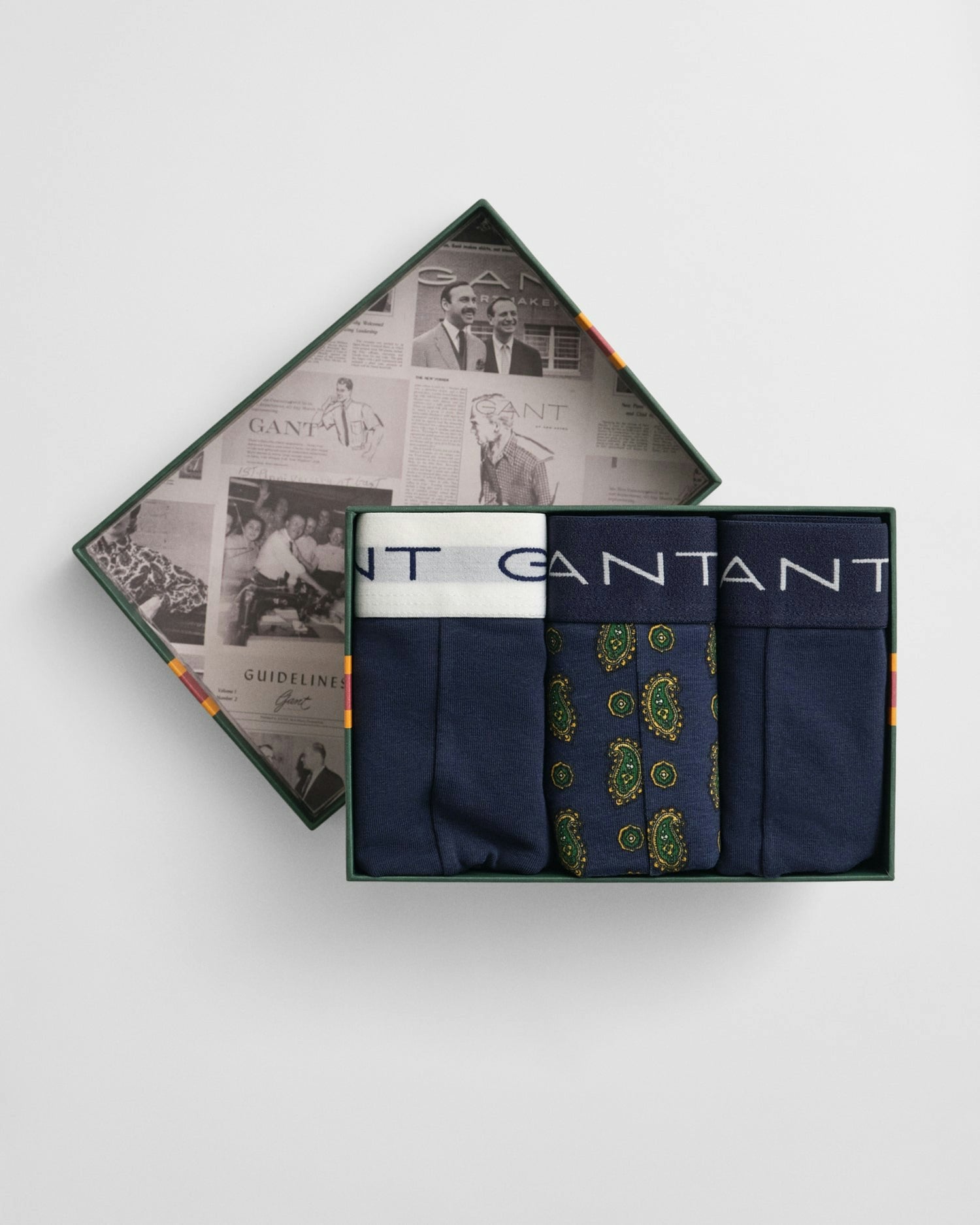 Gant Men's Paisley Print Trunk 3-Pack Gift Box - 410 Marine - 410 Marine - L