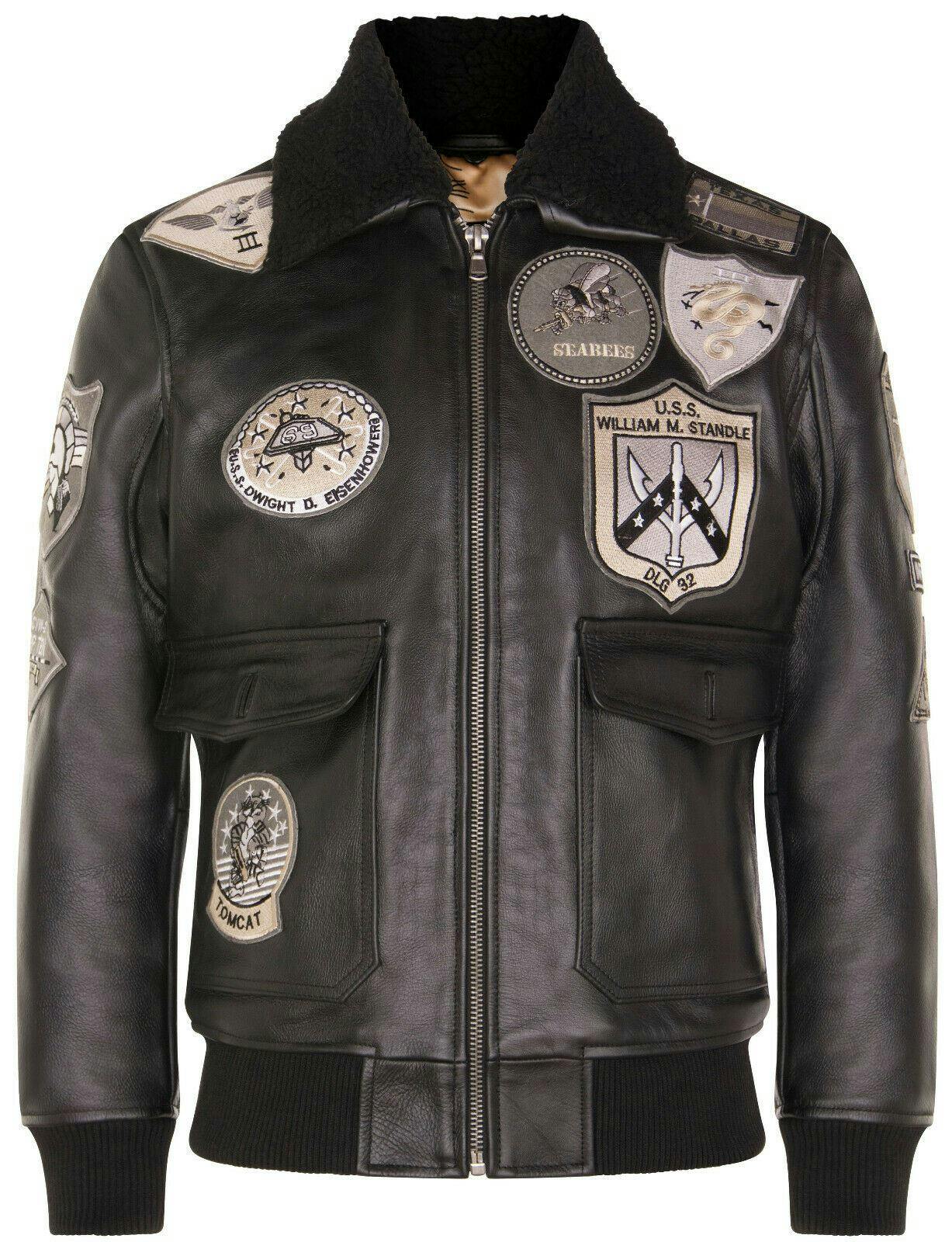 Infinity Leather Men's Black Top Gun A2 Leather Bomber Jacket-San Diego - True - Uk 4XL | Eu 58 | Us 48