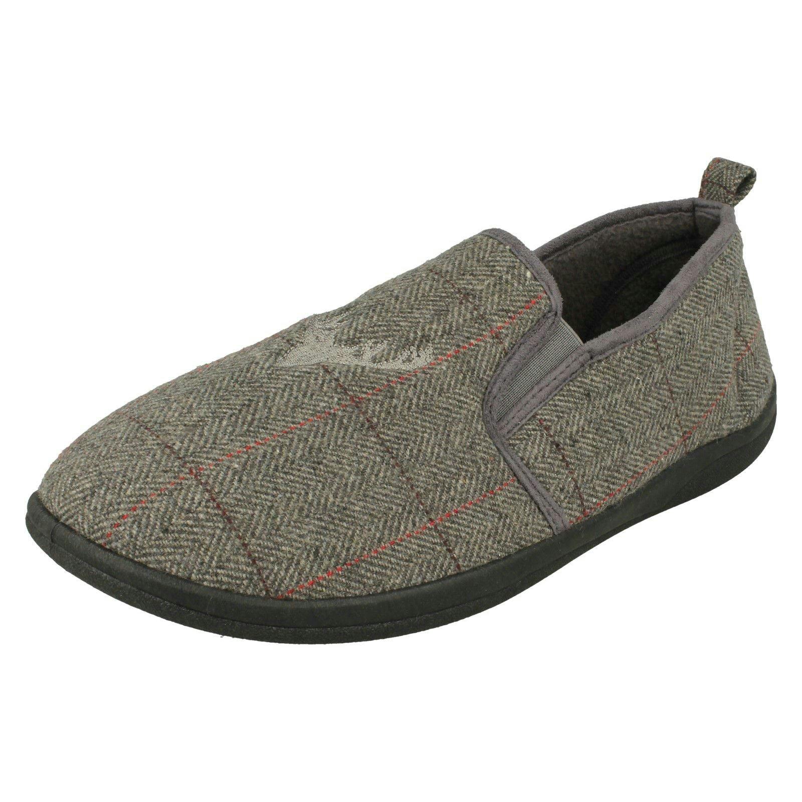 Padders Men's Grey Stag Detailed Slipper Huntsman - Combi - Uk 12