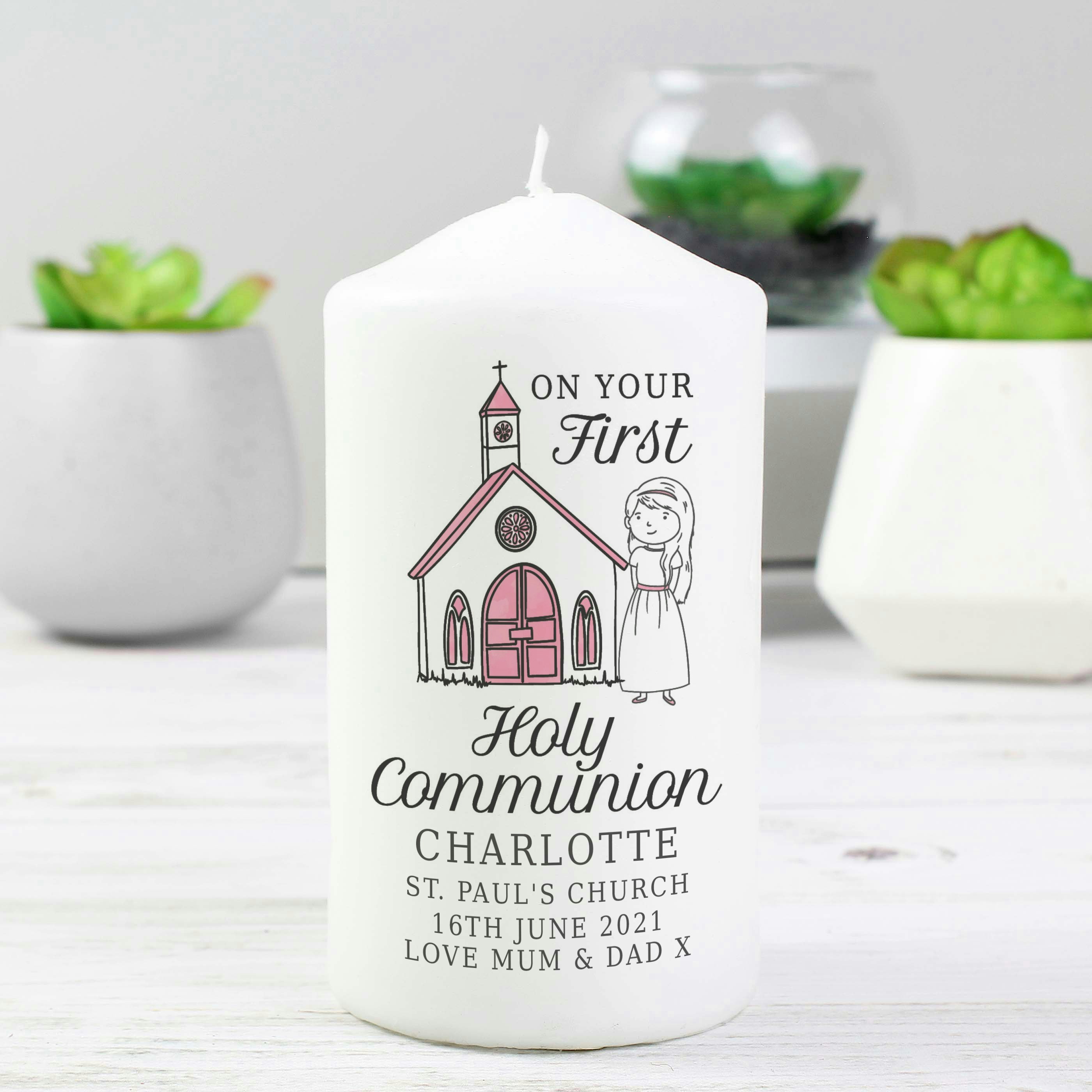 Rackhams Girls Personalised First Holy Communion Pillar Candle