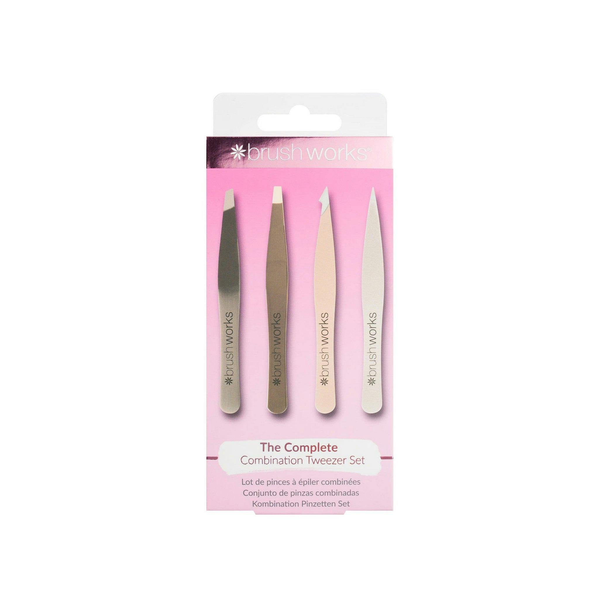 Brushworks Gold 4 Piece Combination Tweezer Set