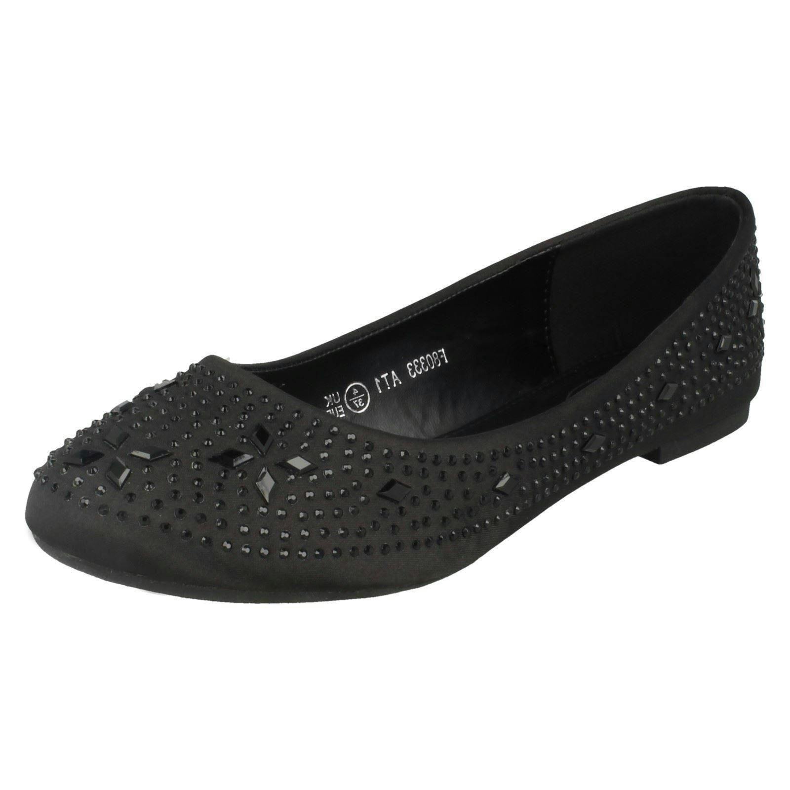 Spot On Women's Black Flat Diamante Ballerinas - Uk 6