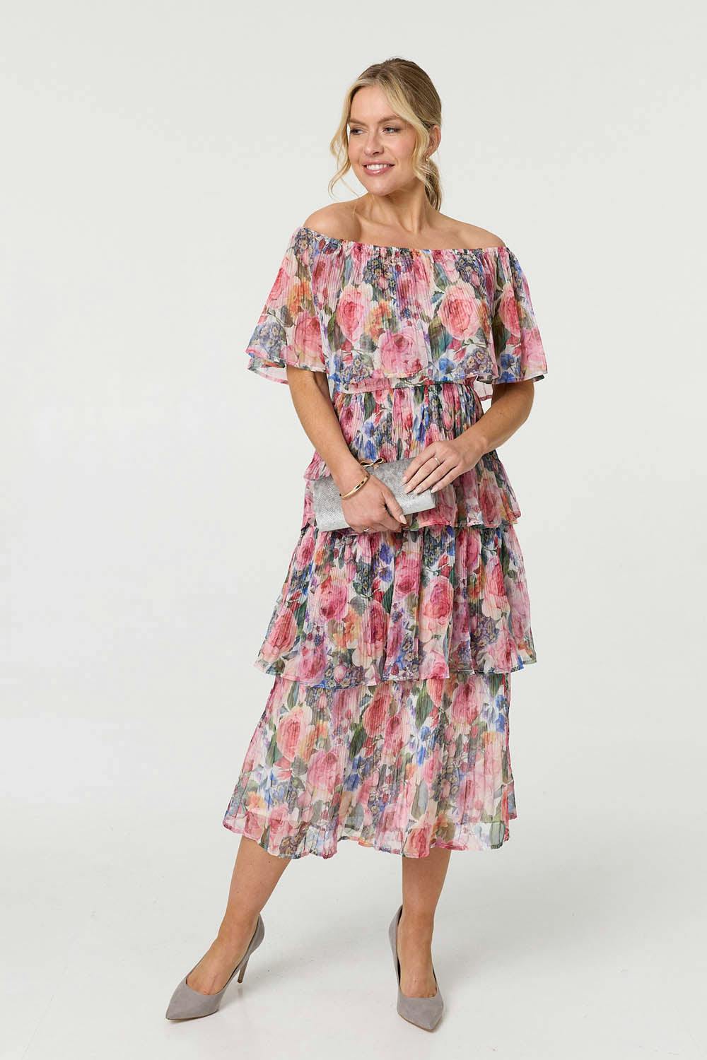 Izabel London Pink Floral Layered Tiered Maxi Dress - 12