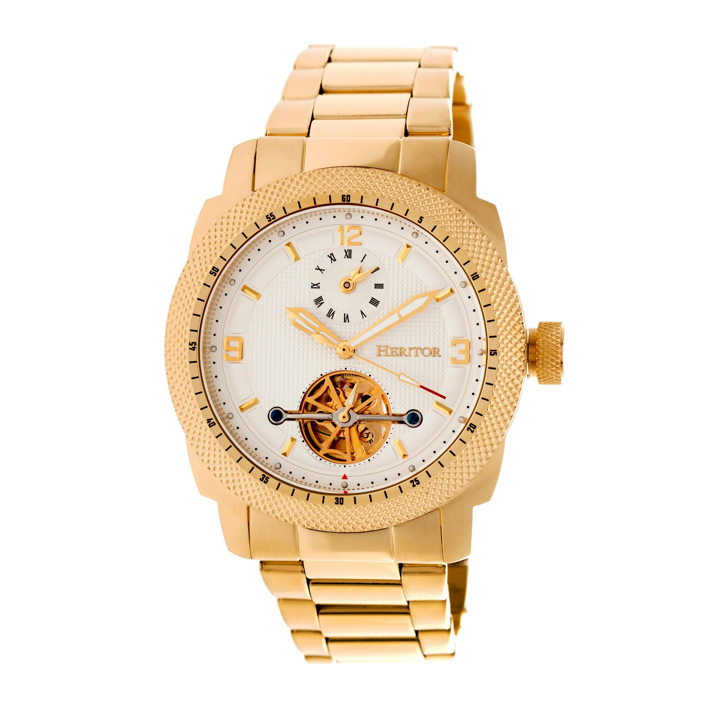 Heritor Automatic Gold/White Helmsley Semi-Skeleton Bracelet Watch
