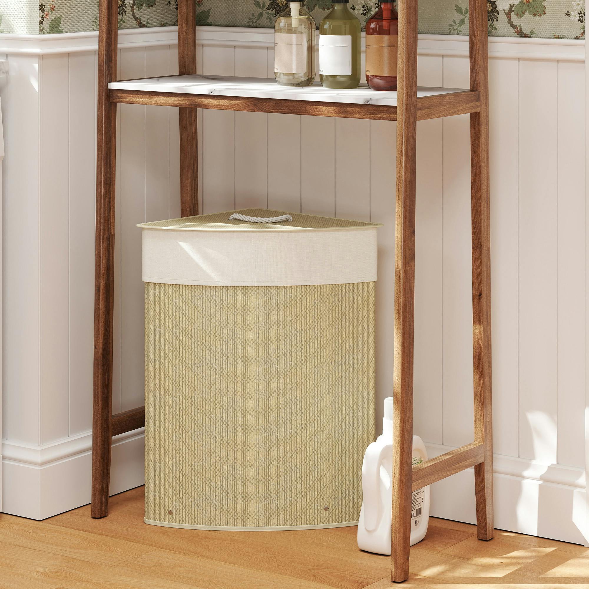 Rackhams Brown 55L Laundry Hamper With Removable Washable Liner Bag, - 1 - Natural Wood Finish