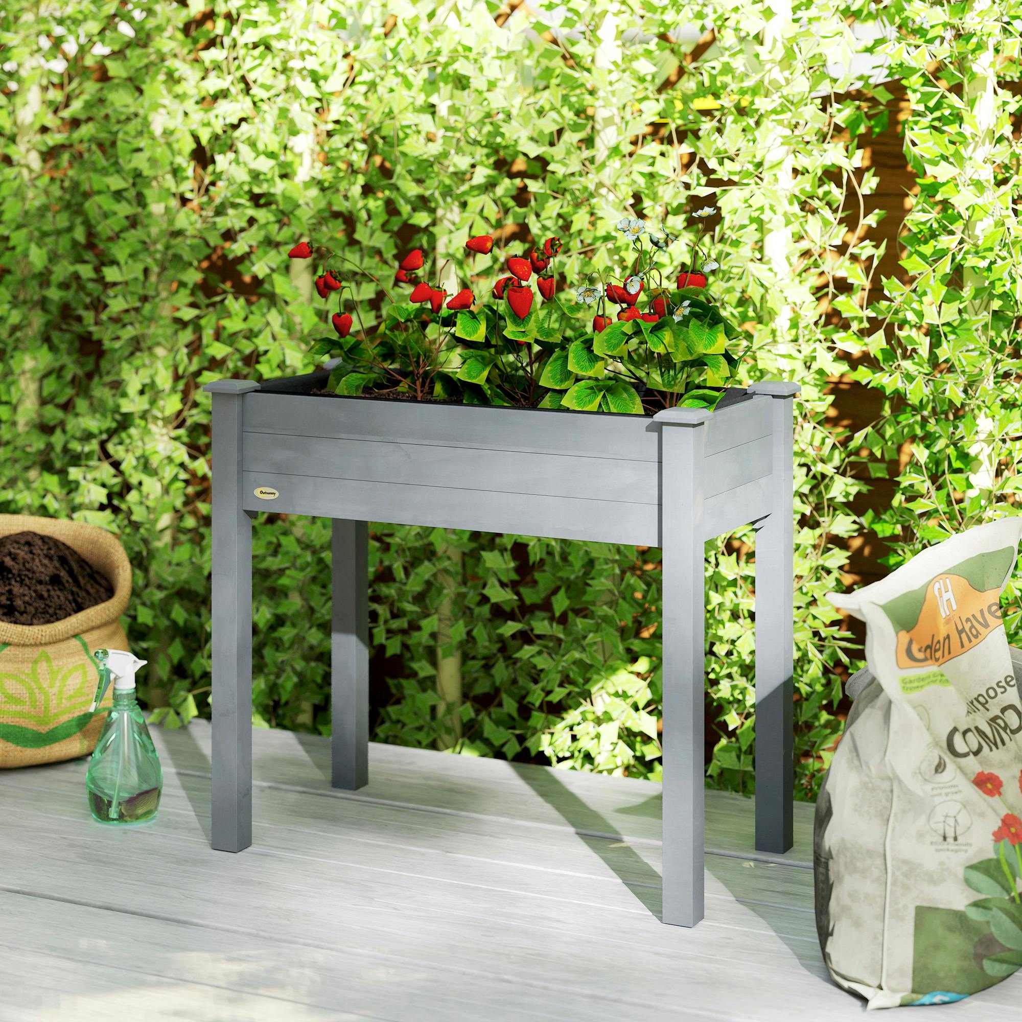 Rackhams Dark/Grey Garden Wooden Planter Flower Raised Bed,
