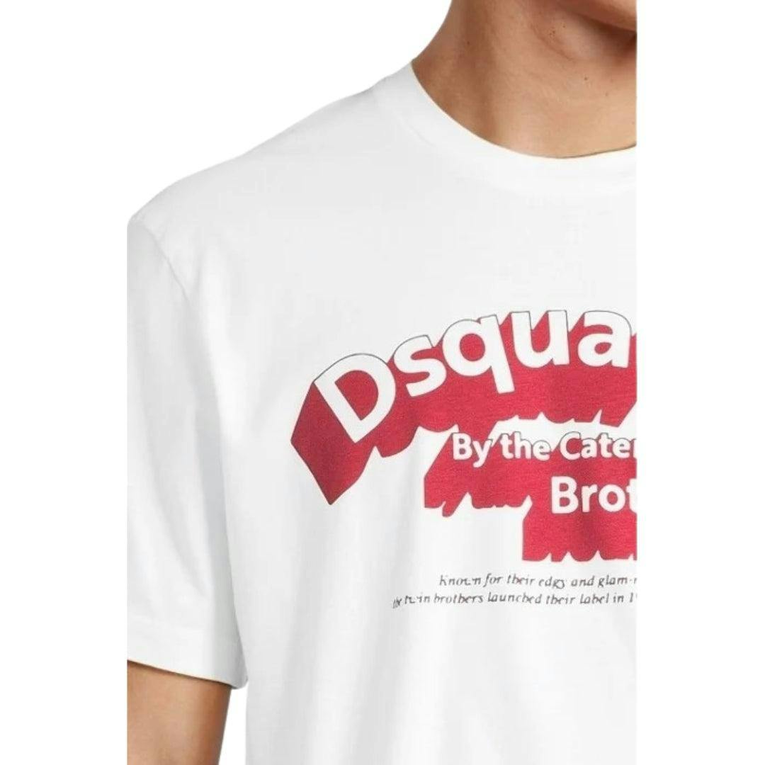Dsquared2 Men's White/Red Logo Flocked T-Shirt - M - 100% Cotton