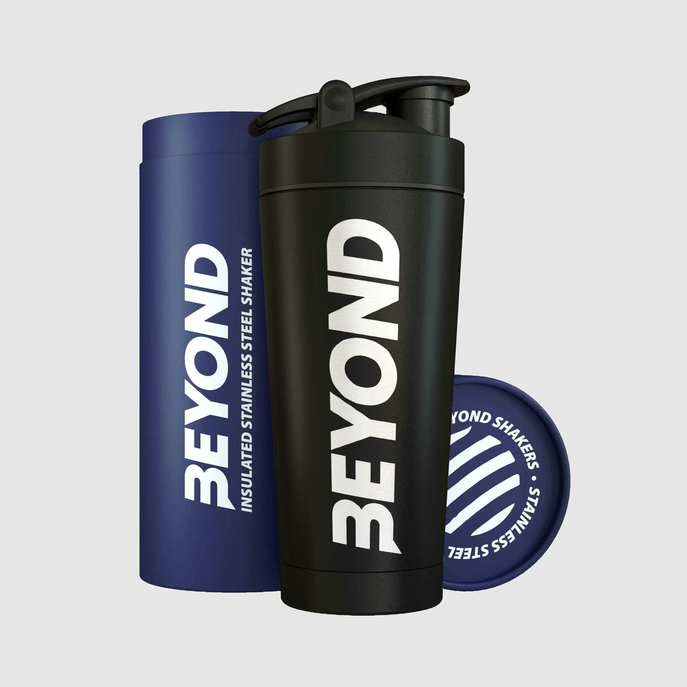 Beyond Shakers Black Insulated Metal Protein Shaker 735Ml Stainless Steel Supplement Bottle