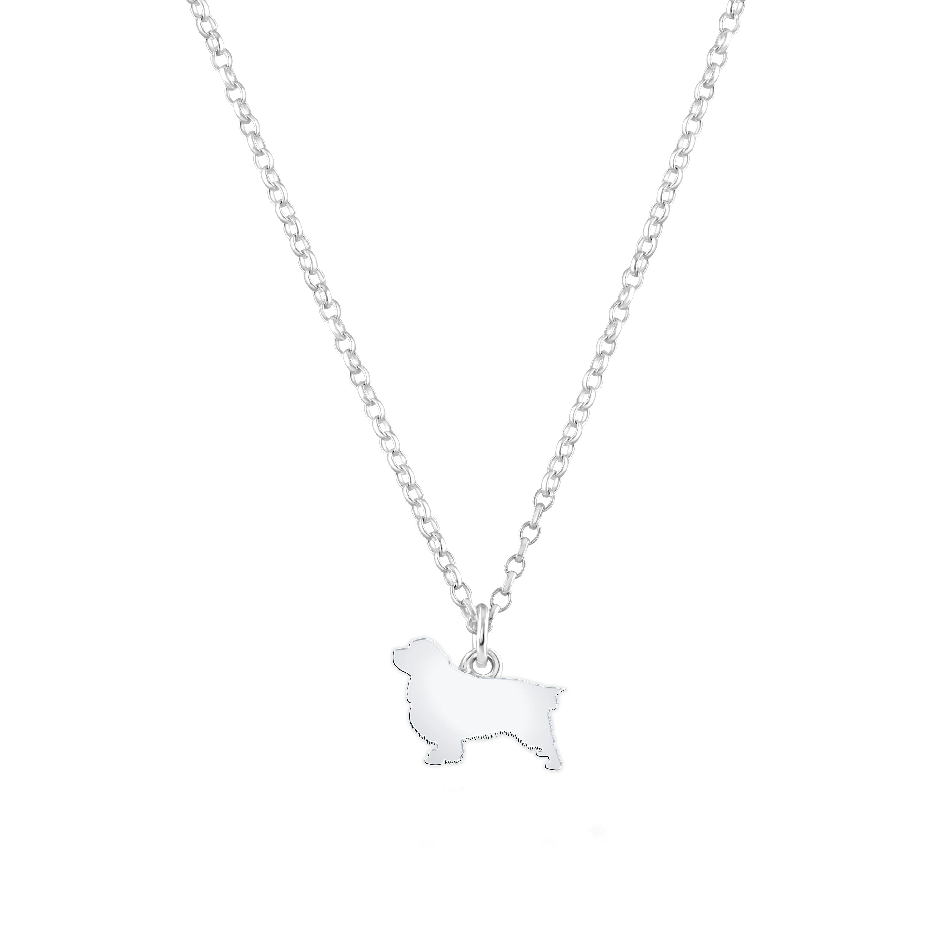 Mylee London Silver Clumber Spaniel Silhouette Necklace - Personalised - No