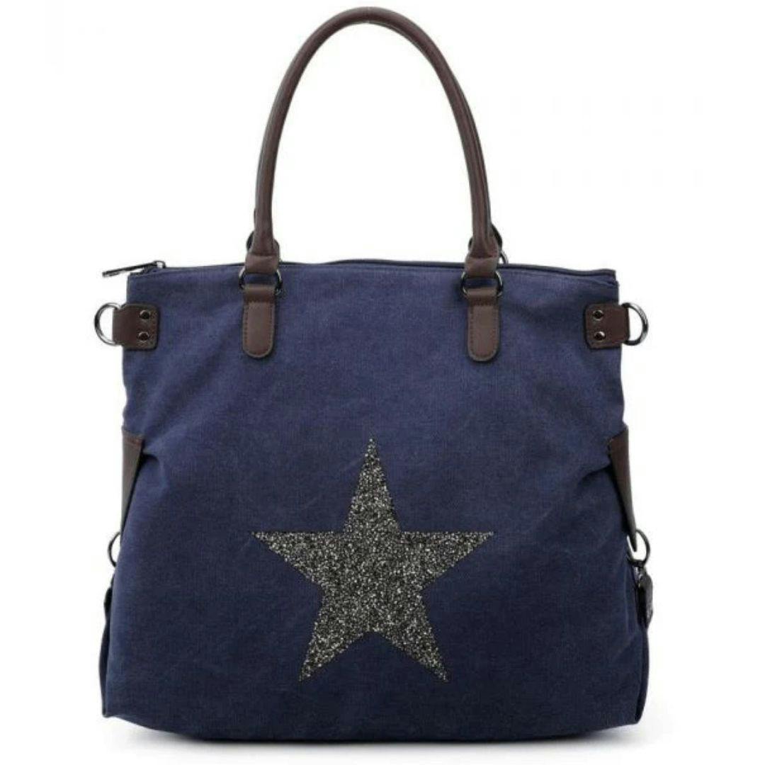 Love Emvy Blue Staremvy Xl Canvas Glitter Star Tote / Shoulder Bag - Oxford