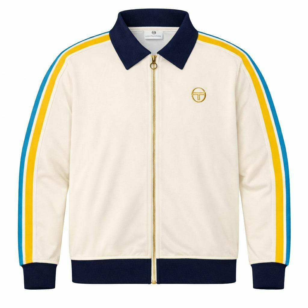 Sergio Tacchini Blue Monte Velour Track Top Jacket Gardenia/Maritime - Xxl