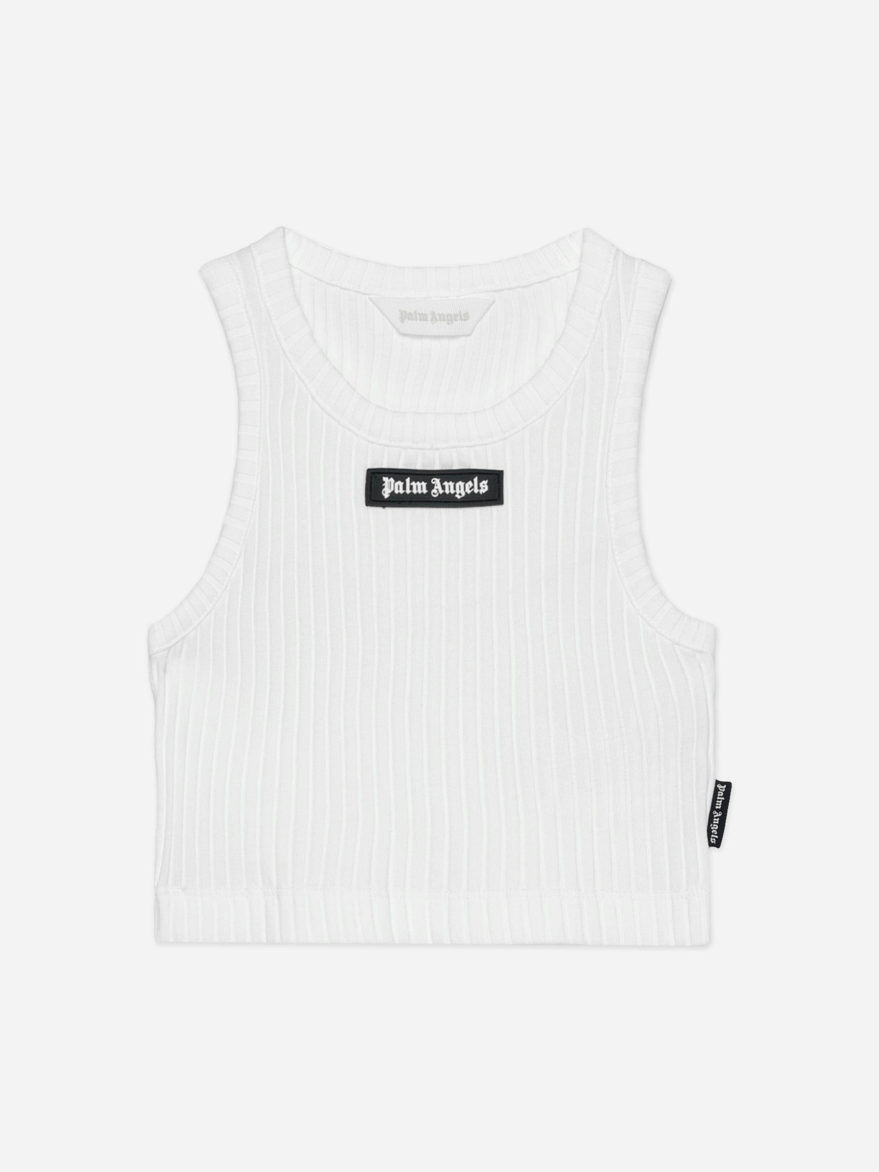 Palm Angels Girls Ivory Logo Ribbed Tank Top In - 12 Yrs