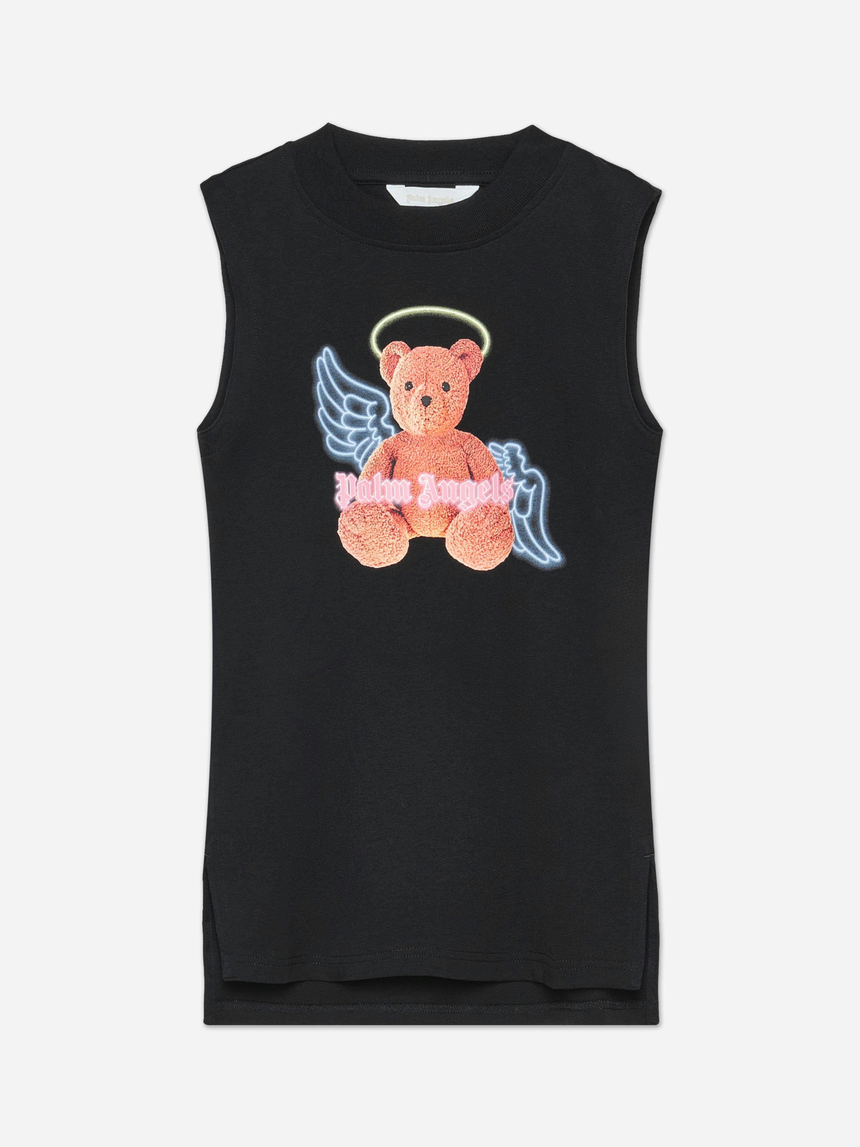 Palm Angels Girls Black Bear Angel Sleeveless Dress In - 4 Yrs