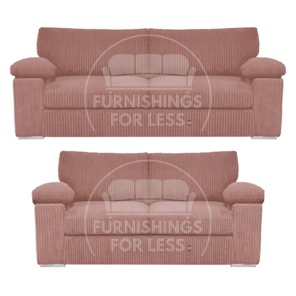 Rackhams Pink Delta Full Jumbo Cord 3 + 2 Seater Sofa Suite