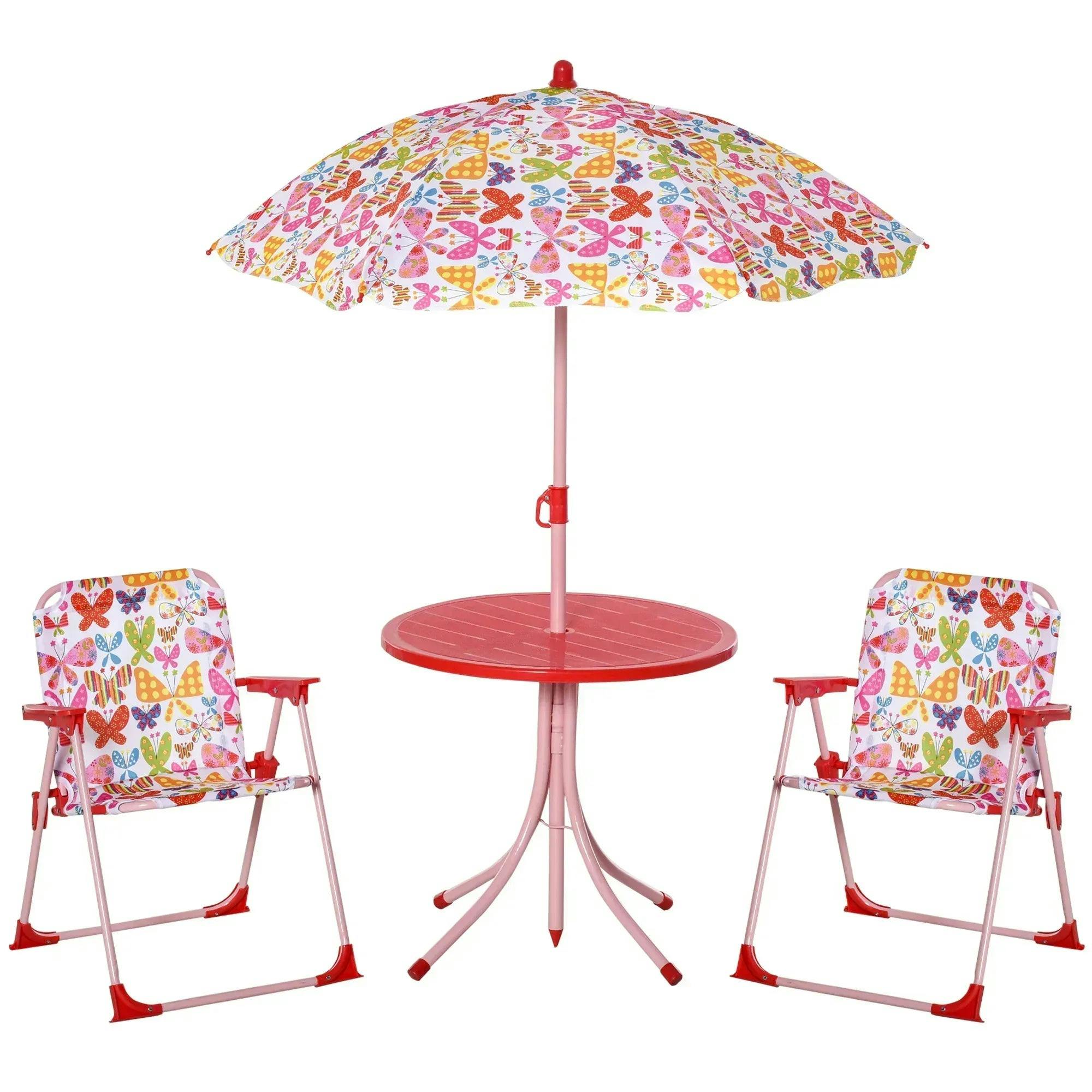 Outsunny Kids Folding Picnic Table Chair Set Butterfly Pattern Outdoor Parasol - Image 7
