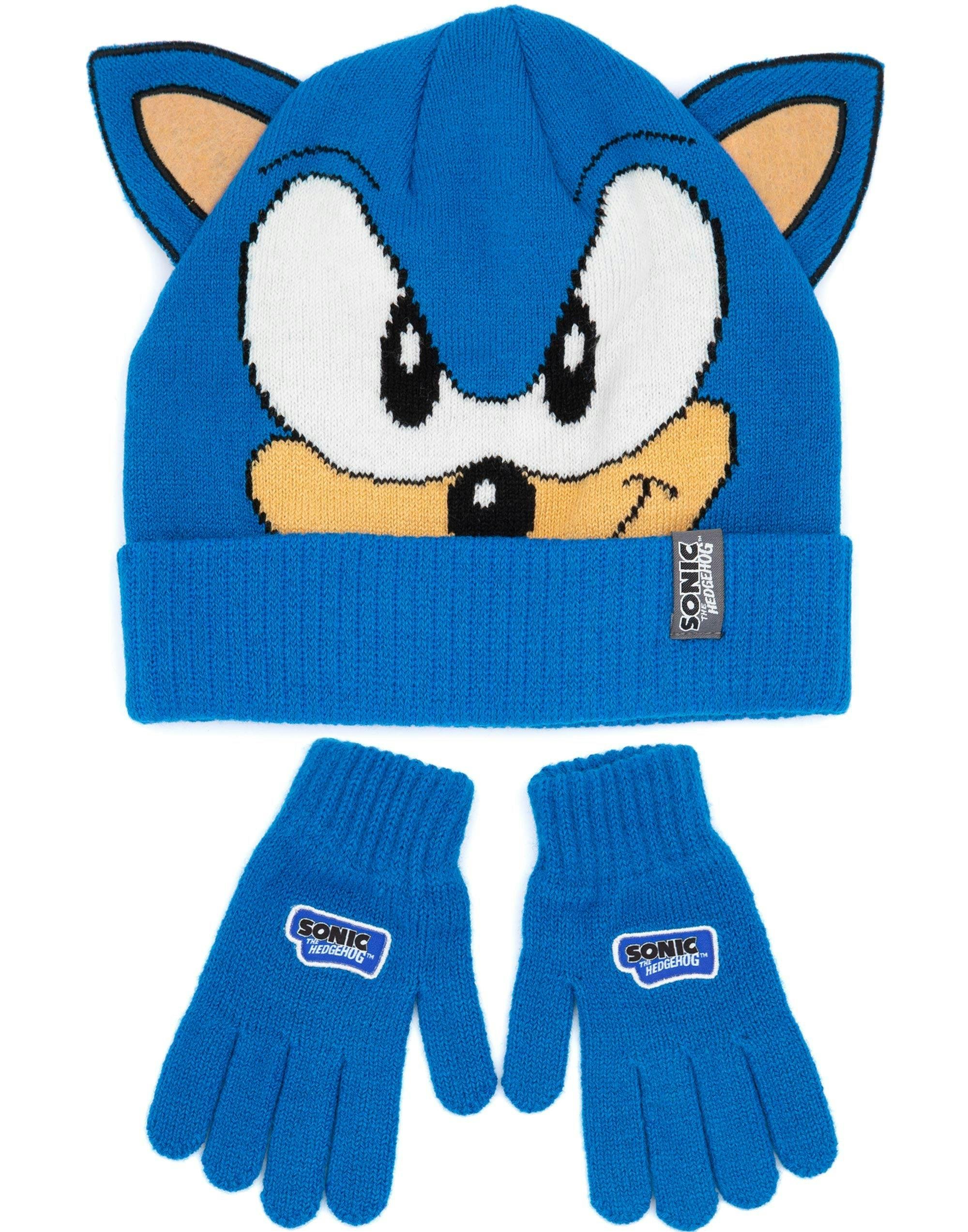 Vanilla Underground Boys Blue Sonic The Hedgehog Character Front Beanie And Gloves Set (One Size)
