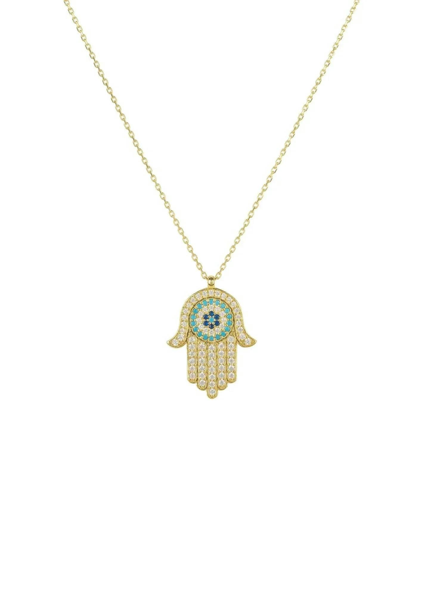 Latelita Gold Hamsa Hand With Evil Eye Pendant Necklace