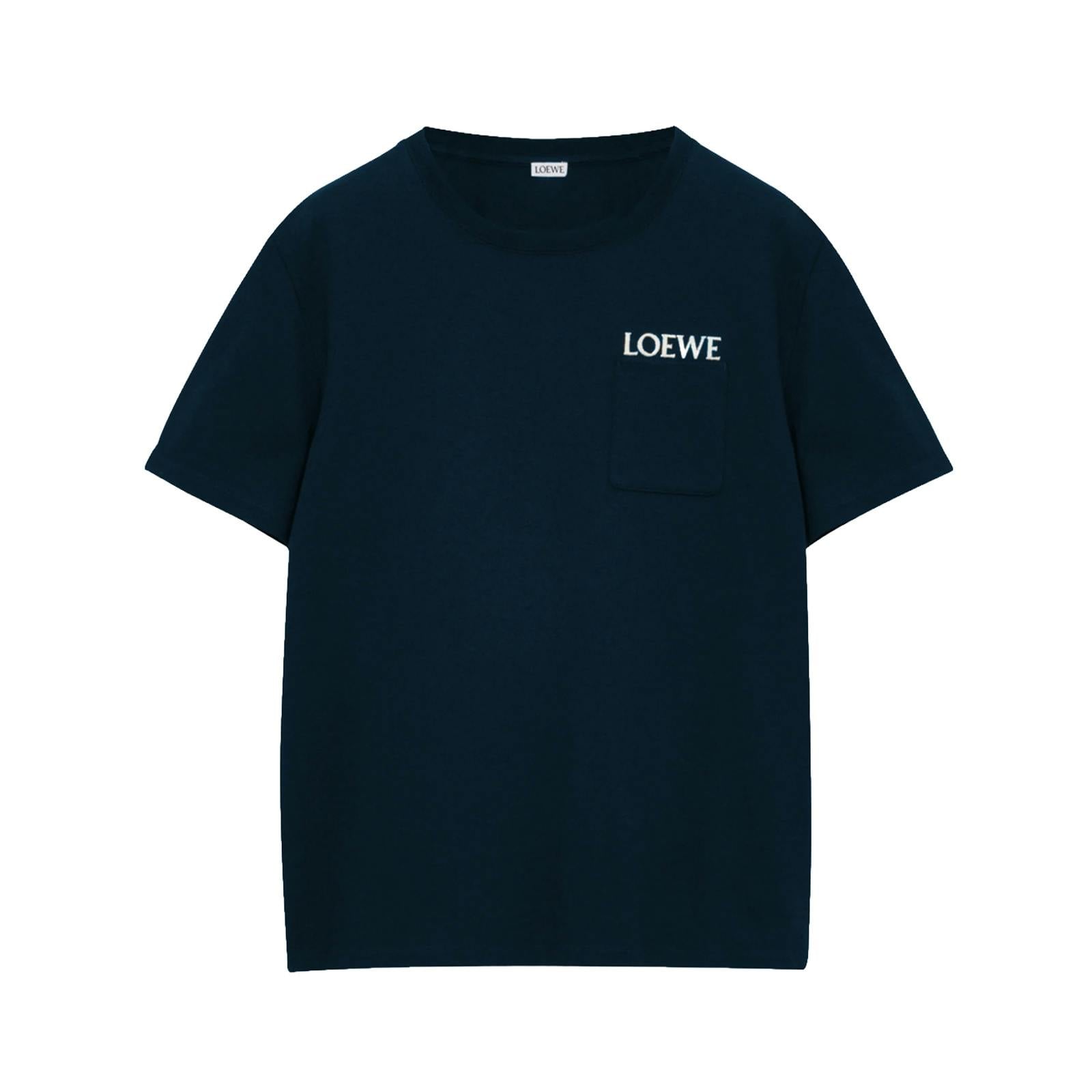 Loewe Embroidered Logo Pocket T-Shirt In Navy - S - Navy