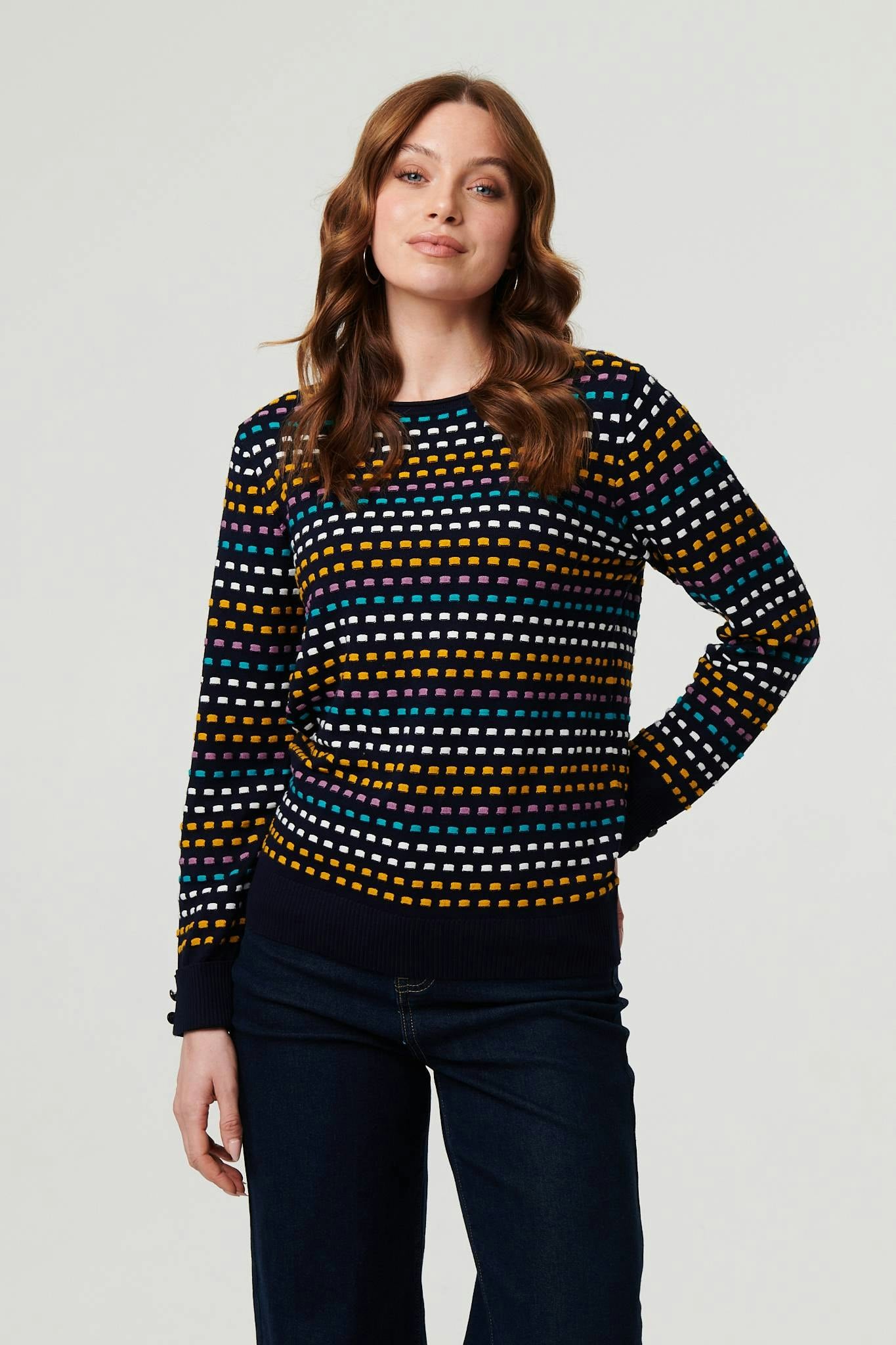 Izabel London Purple Geo Print Long Sleeve Slim Jumper - S