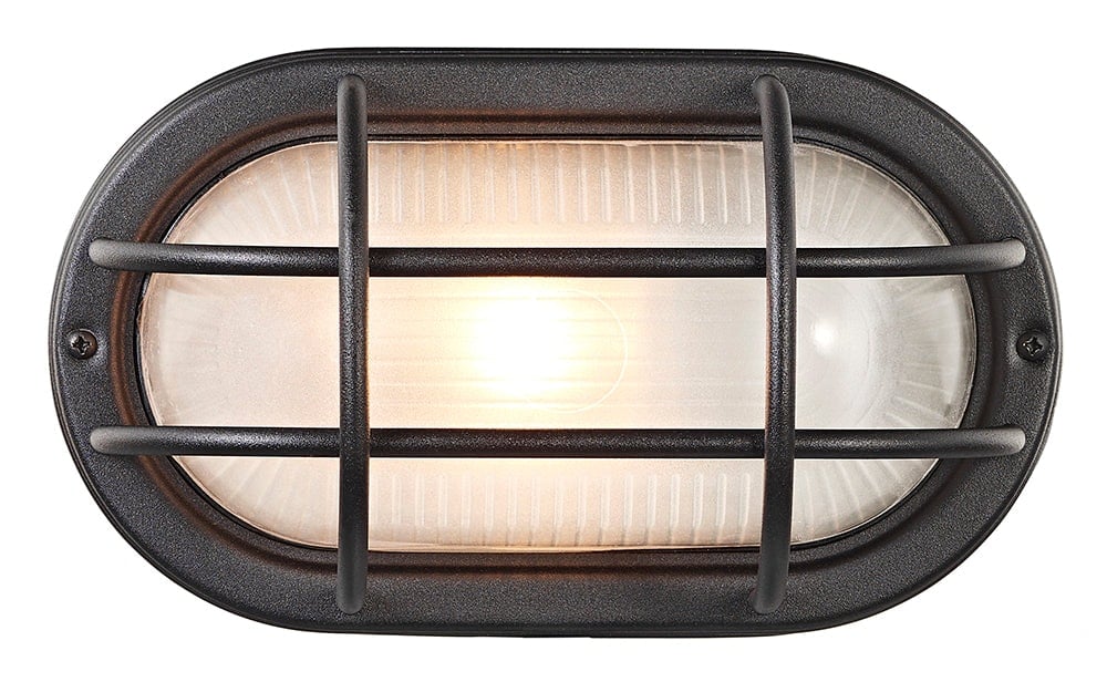 Rackhams Black/Light Matt Cast Aluminium Outdoor Oval Bulkhead Wall